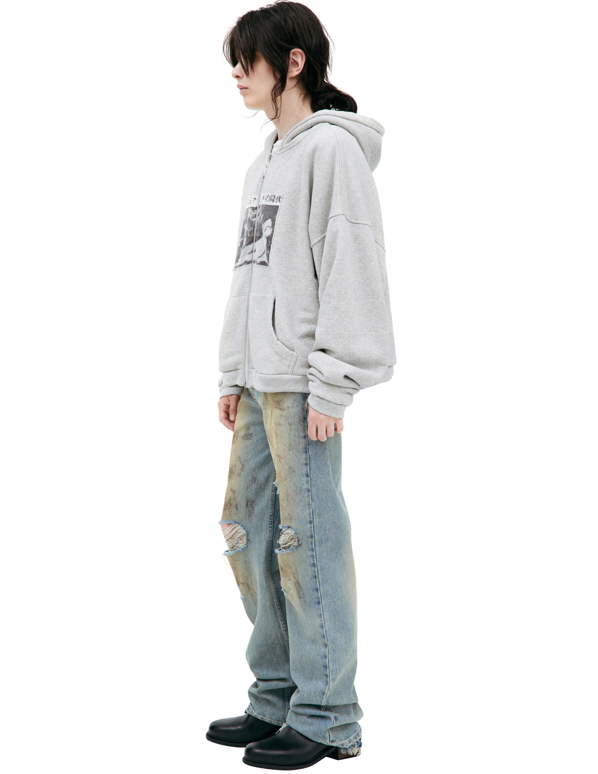 Enfants Riches Deprimes Grey Hoodie With Patches In Gray
