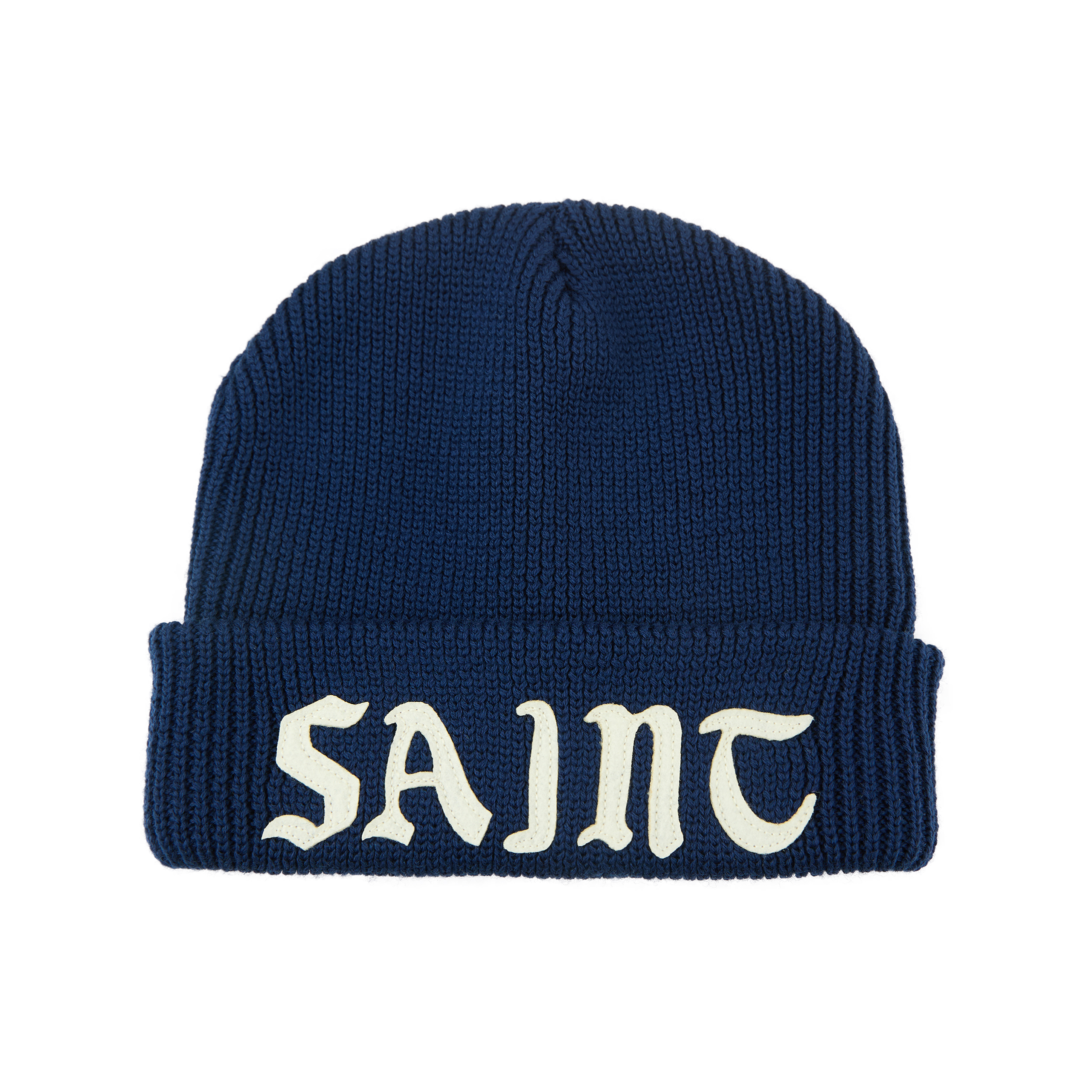 Buy Saint Mxxxxxx men navy blue wool beanie with logo for $294