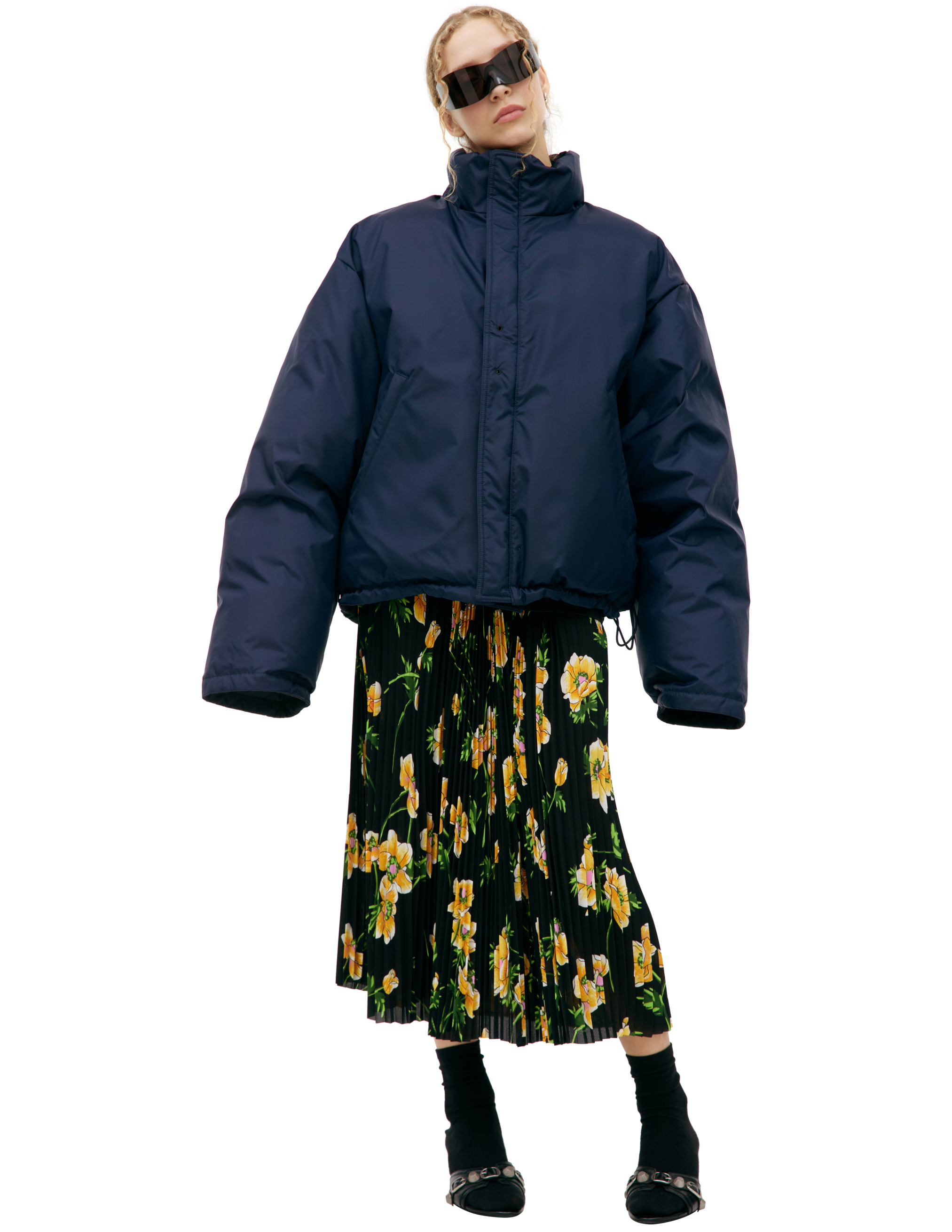 Balenciaga Double-sided Down Jacket In Navy Blue