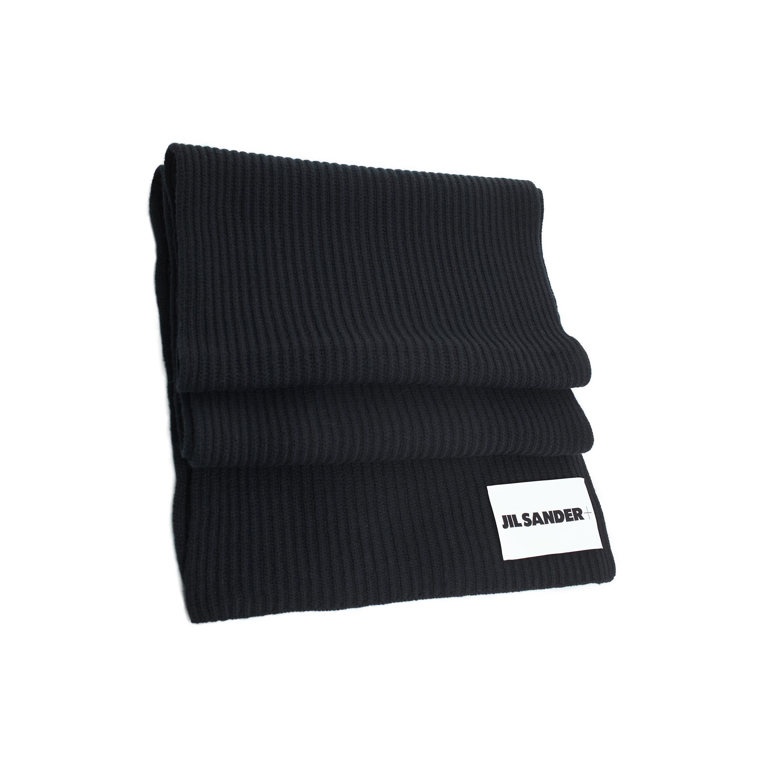 Buy Jil Sander women black wool scarf with patch for $610 online