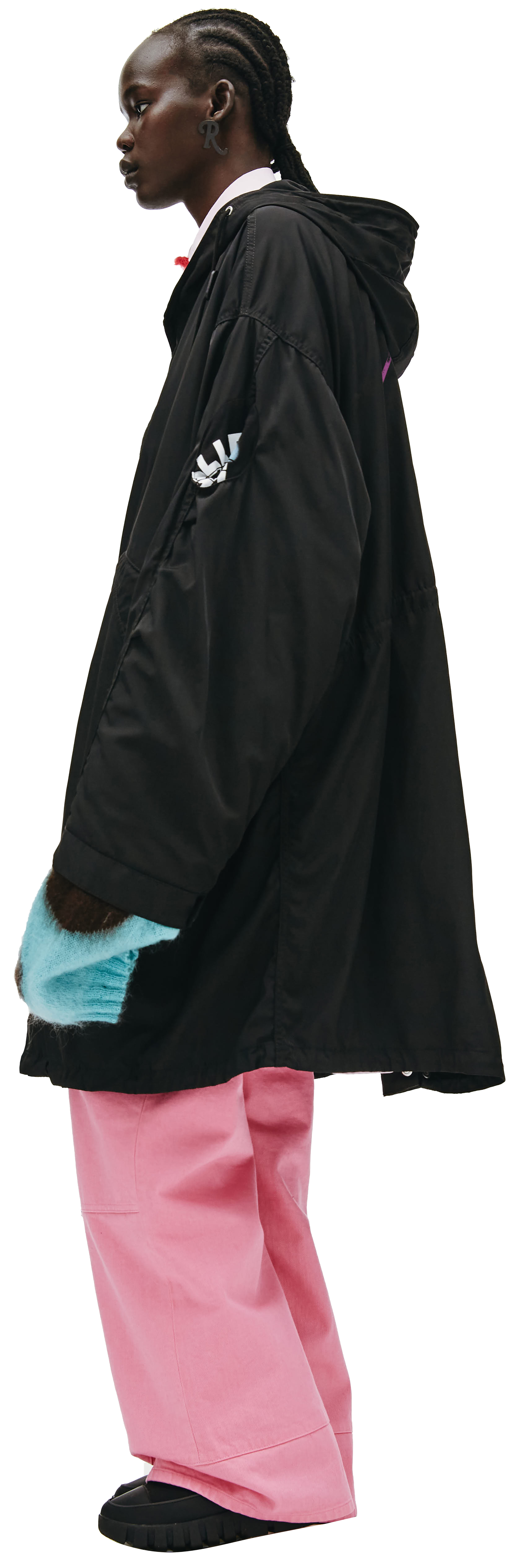 Buy Raf Simons women oversized printed parka in black for $1,845
