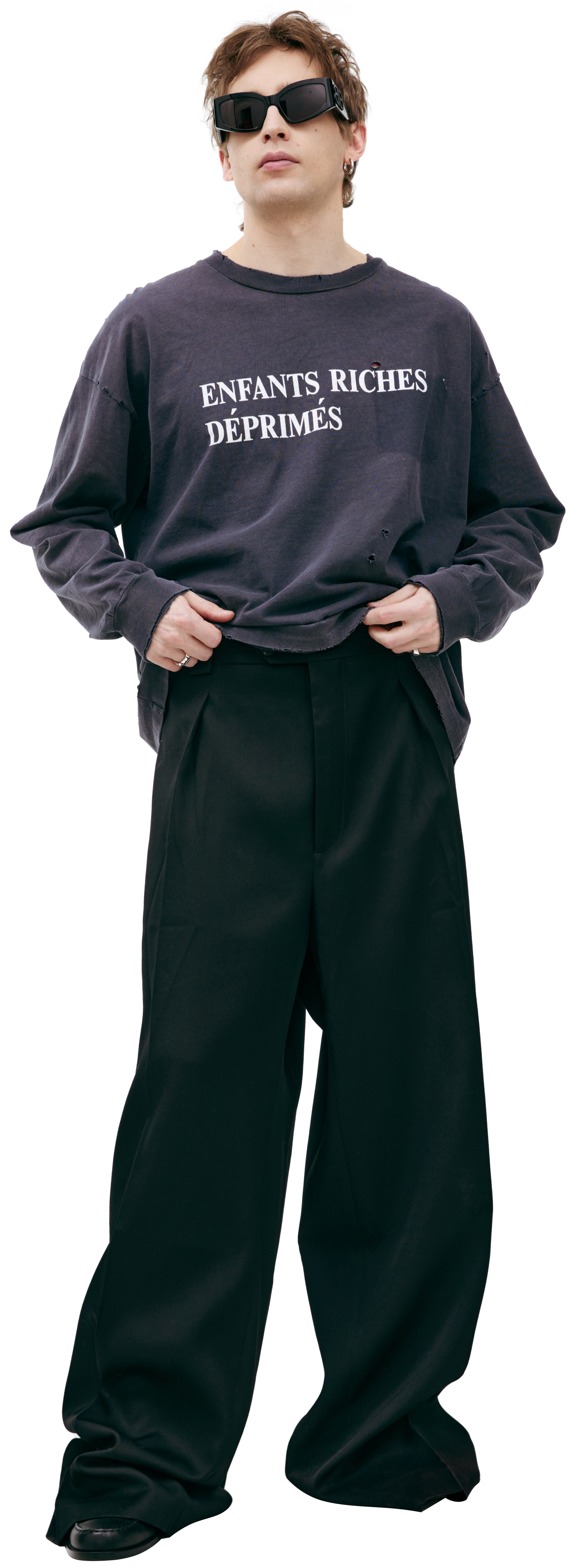 Buy Enfants Riches Déprimés men black wide wool trousers for