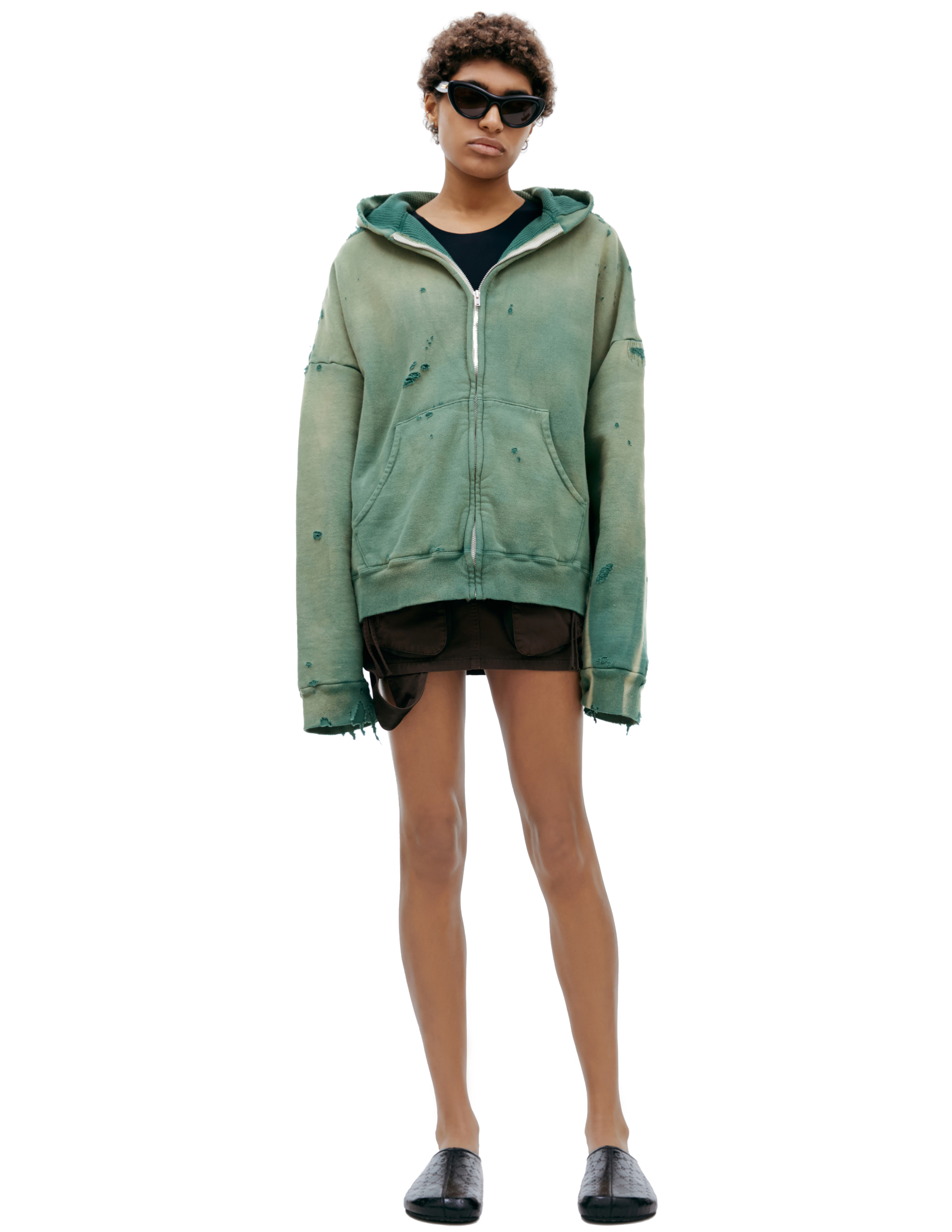 Saint Mxxxxxx Green Hoodie With Zipper In Green