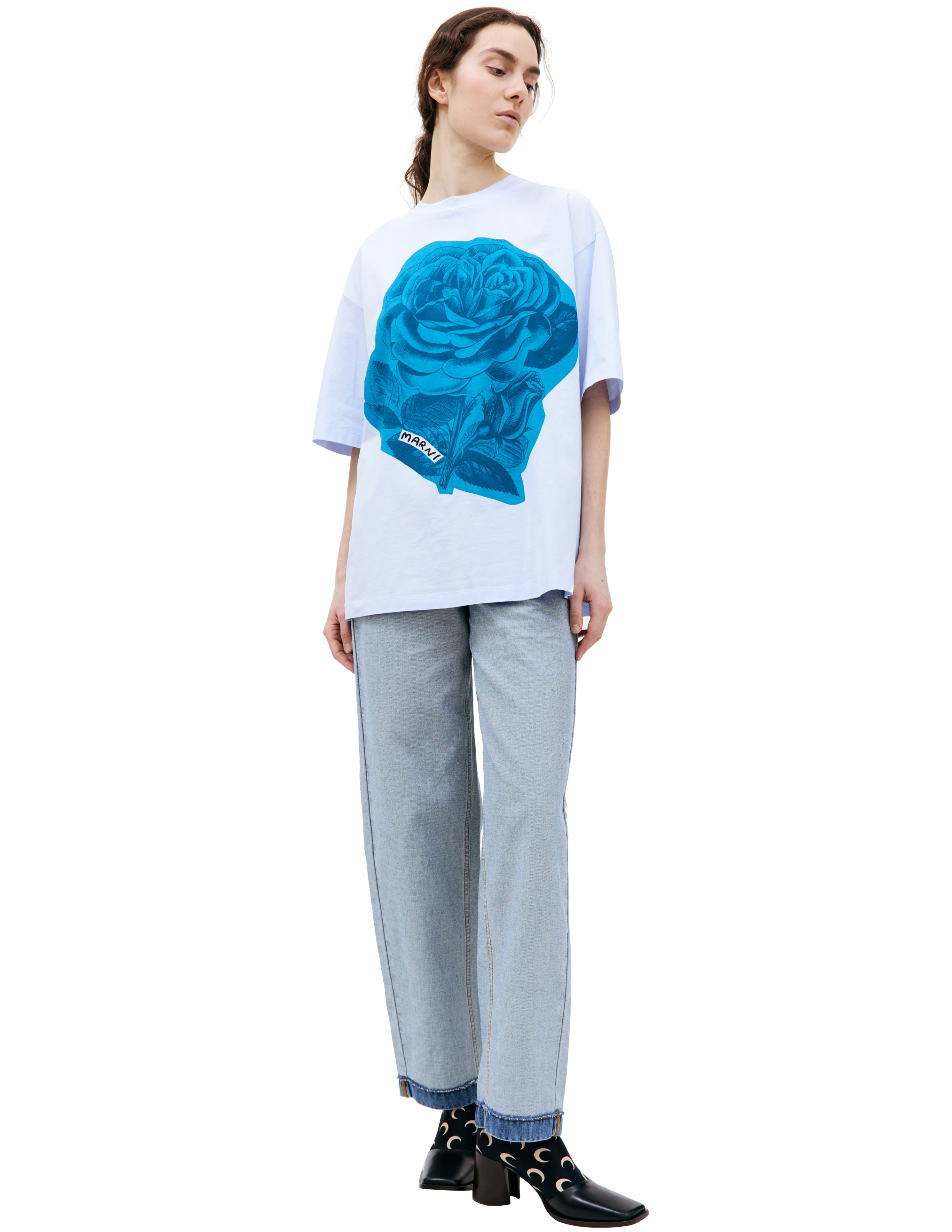 Marni Cotton Printed T-shirt In Blue
