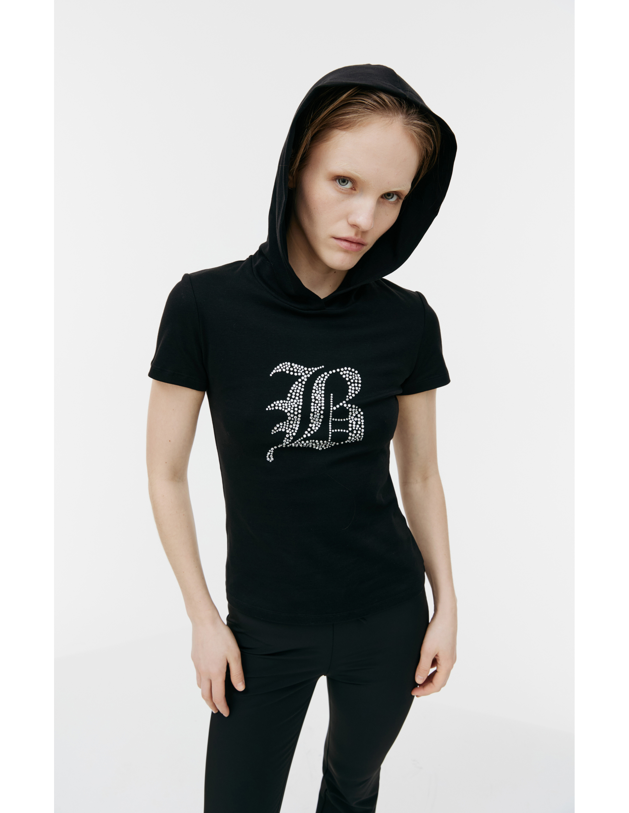 Shop Blumarine Black Hooded T-shirt