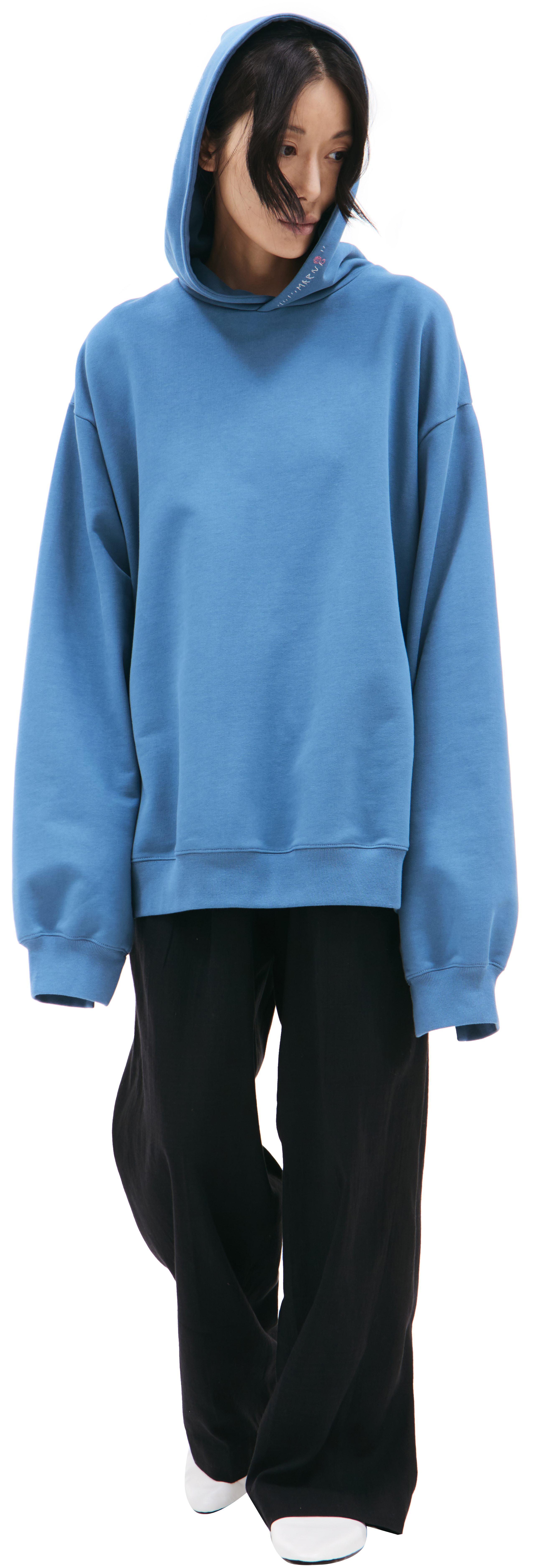 Buy Marni women navy blue cotton hoodie with side zips for