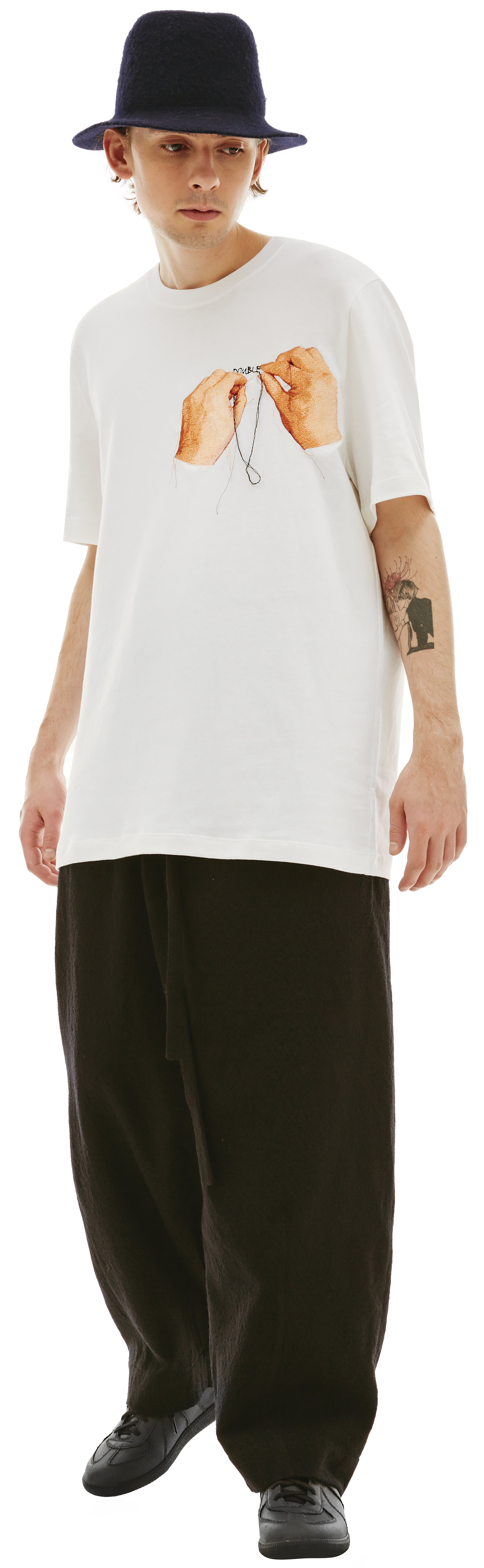 Buy Doublet men white 'hand-embroidery' cotton t-shirt for $308