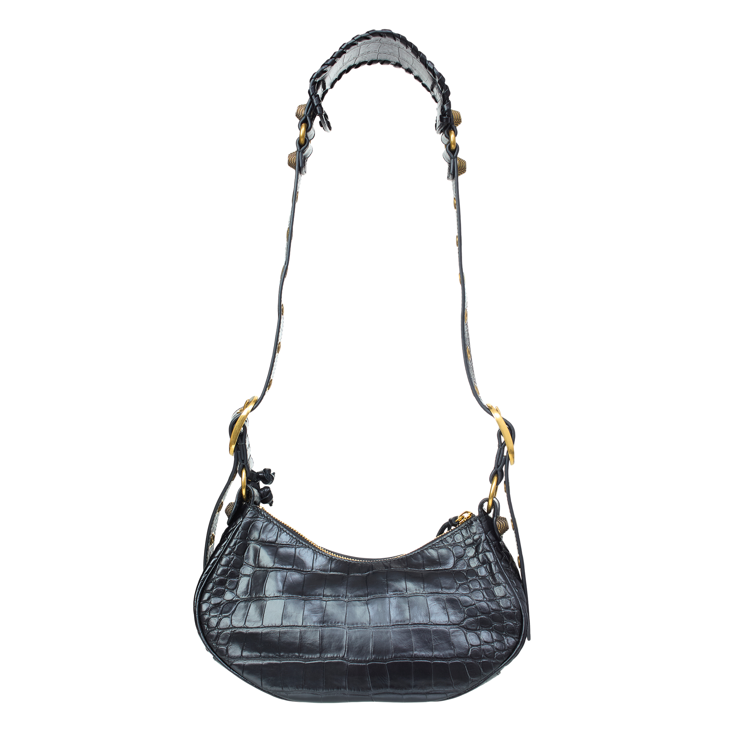 Shop Balenciaga Le Cagole Leather Bag With Crocodile Print In Black