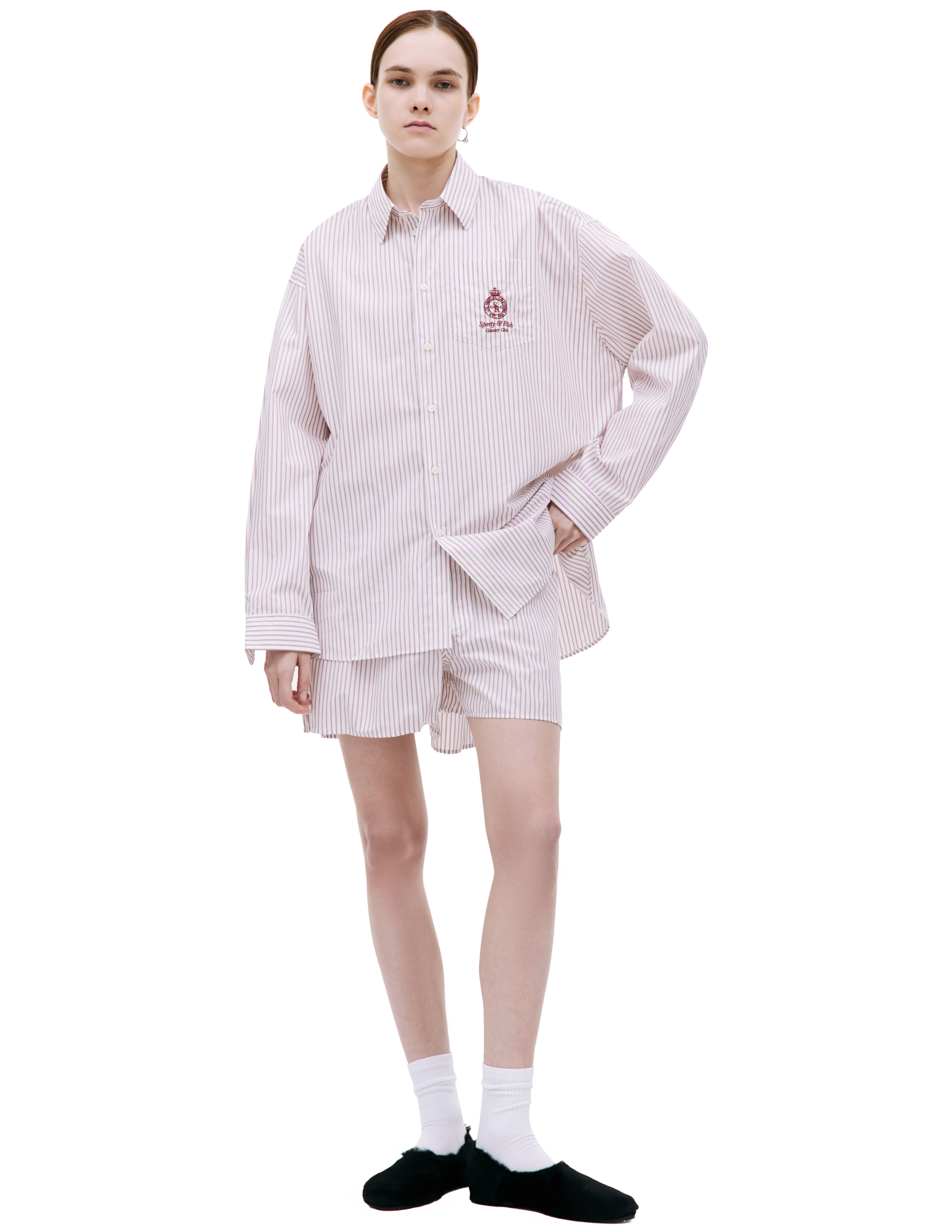 SPORTY & RICH Logo-embroidered striped shirt