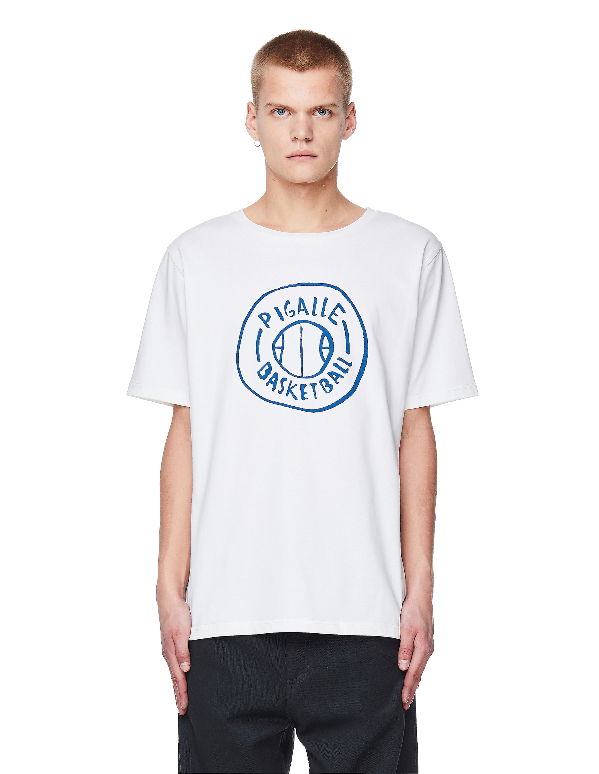 White Cotton Basketball Printed T Shirt