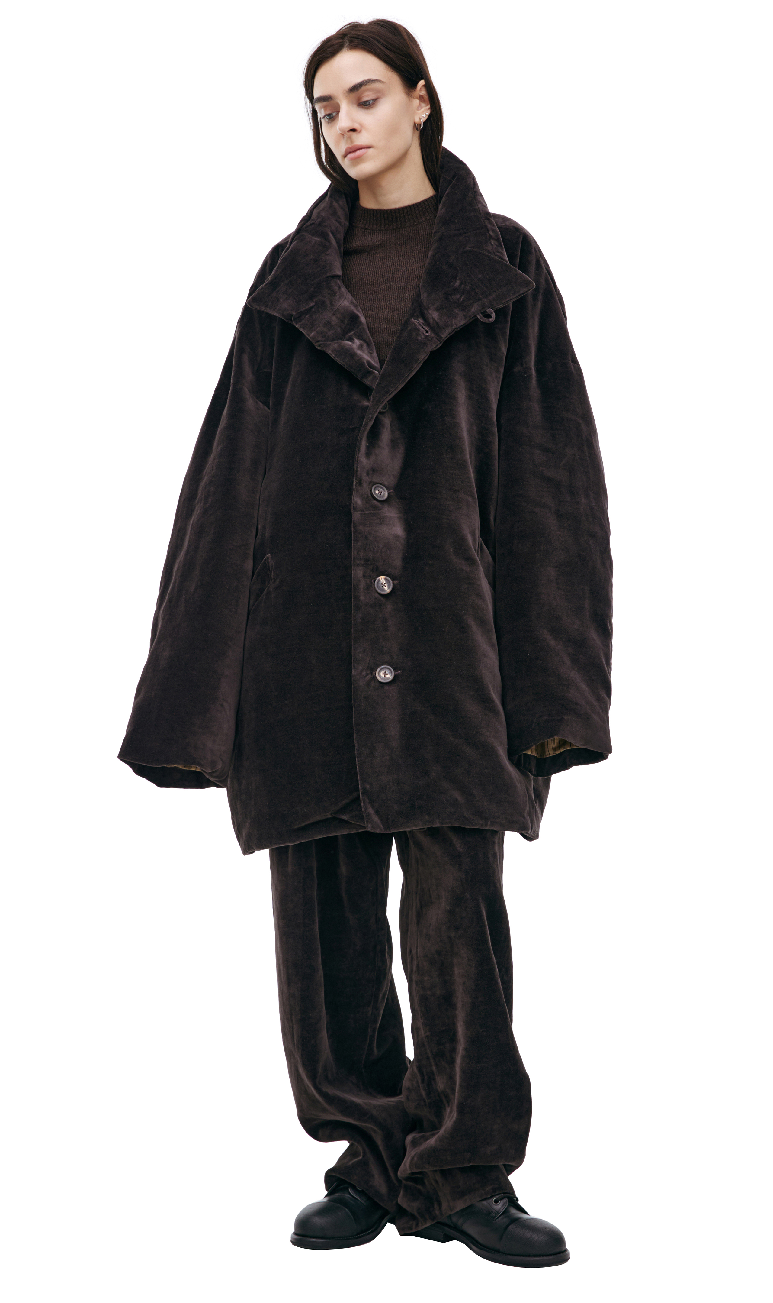 Ziggy Chen Velour Jacket In Brown