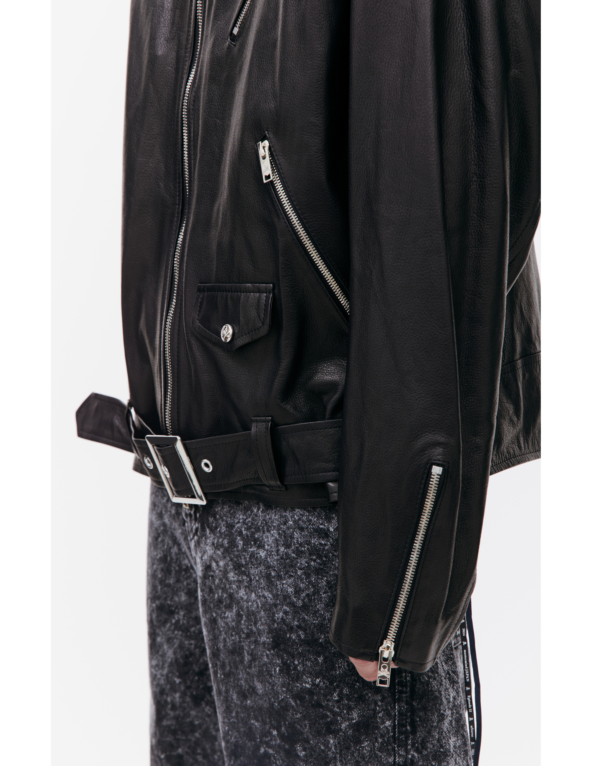 Shop Mastermind Japan Printed Leather Jacket In Black