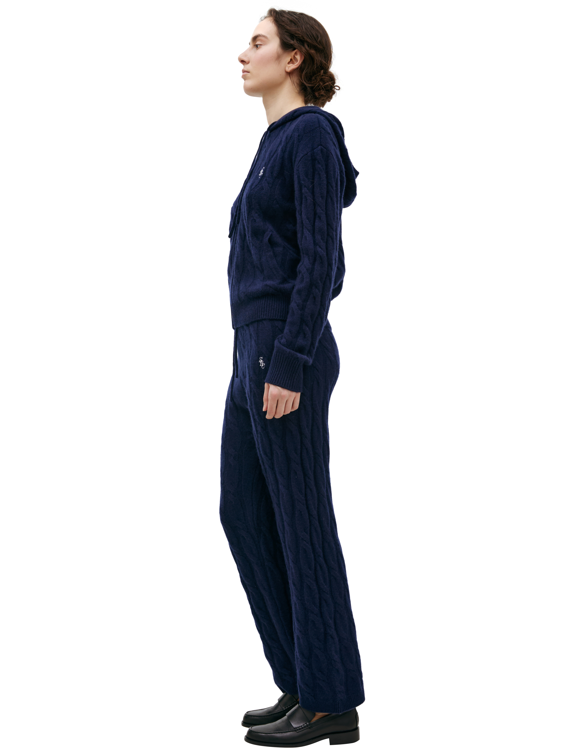 Sporty And Rich Coarse-knit Cashmere Hoodie In Navy Blue