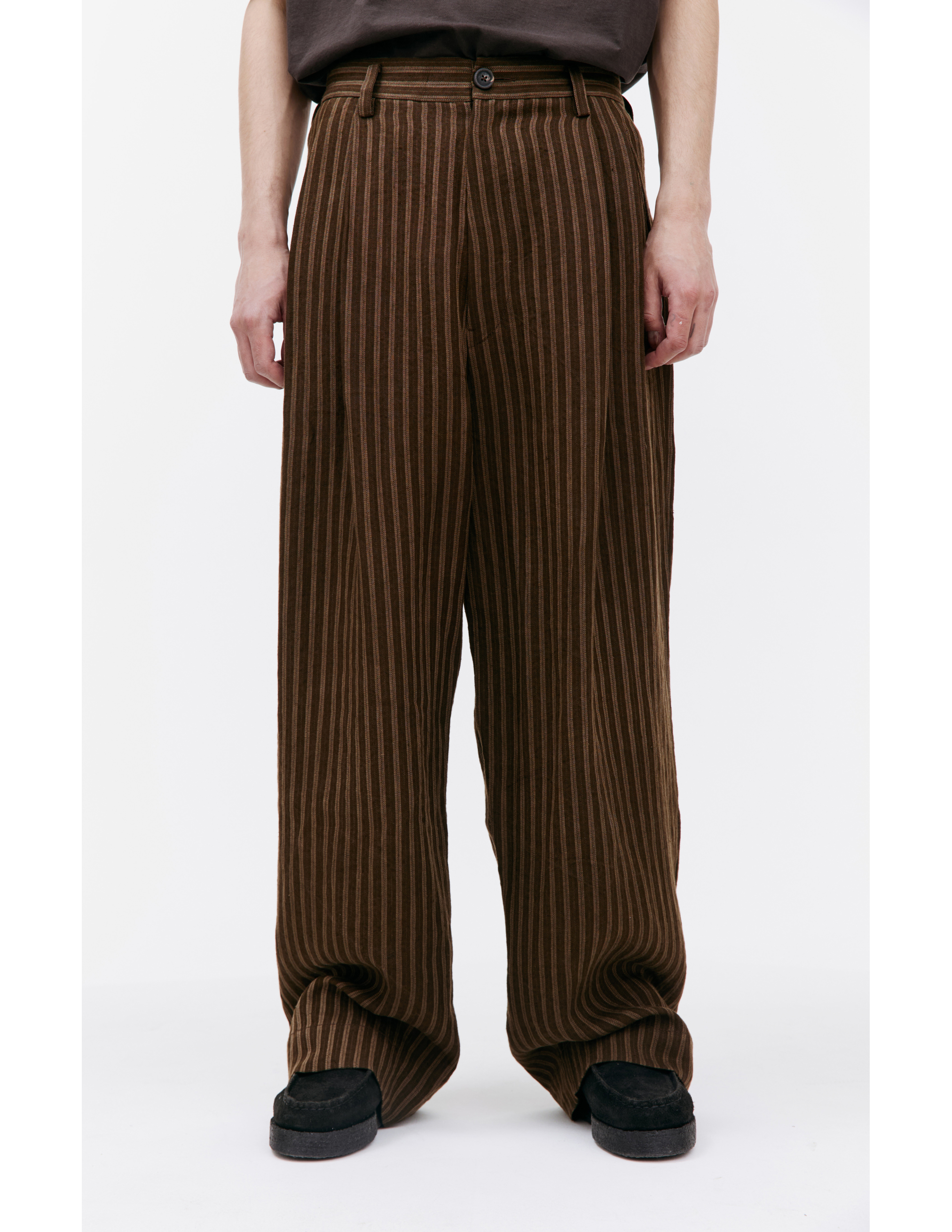 Shop Ziggy Chen Brown Linen Trousers