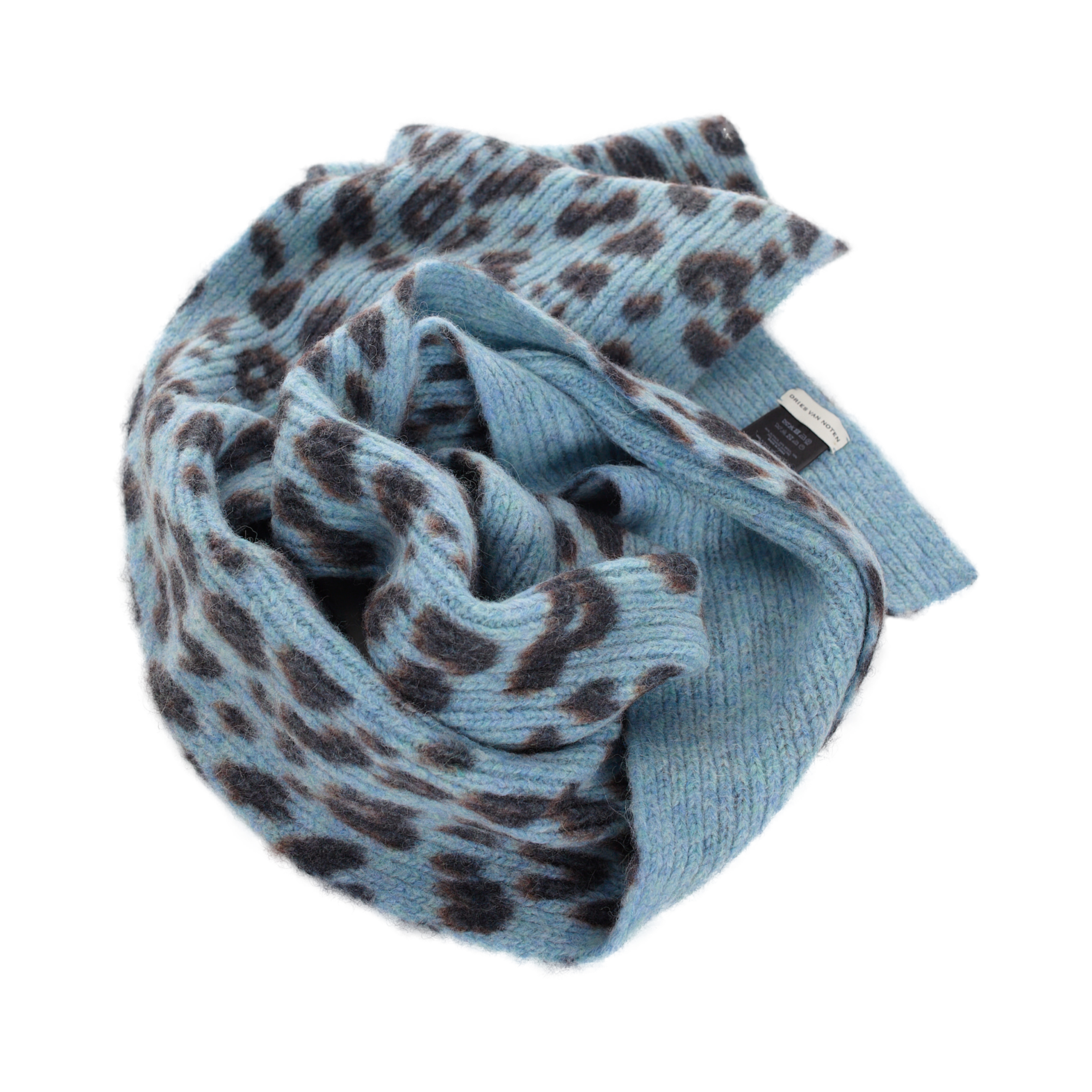 Buy Dries Van Noten men blue animalistic print scarf for $390