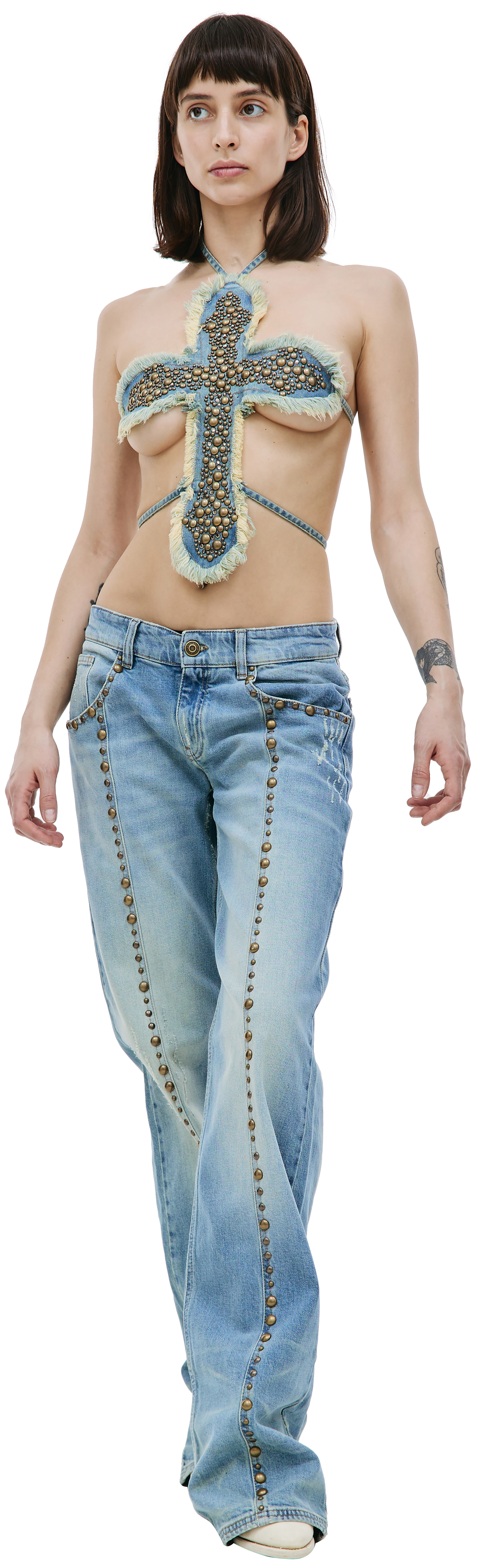 Blumarine - ブルマリン Blumarine トップス Buy Blumarine women blue cross denim top for $473 online on