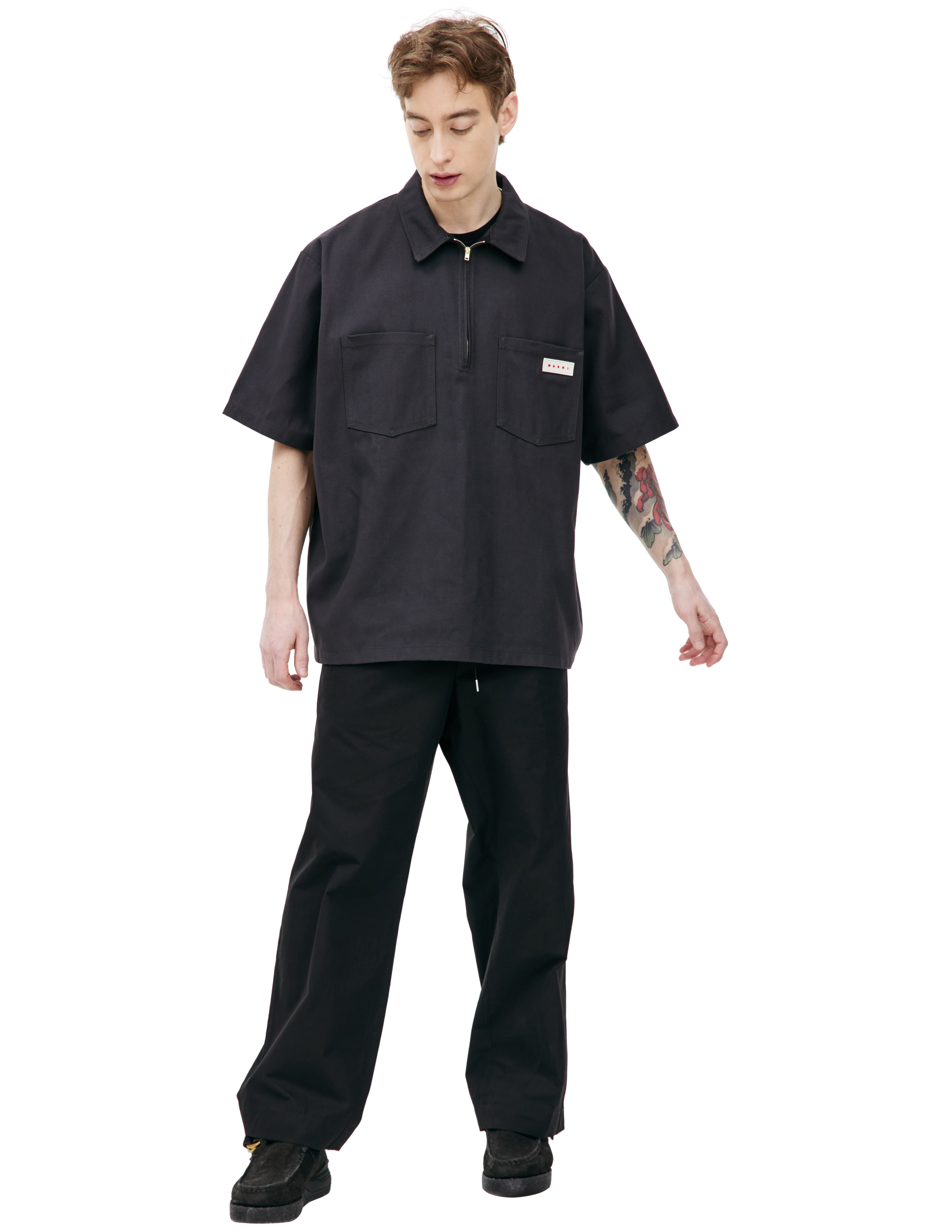 Marni Short-sleeve Zip Shirt In Black