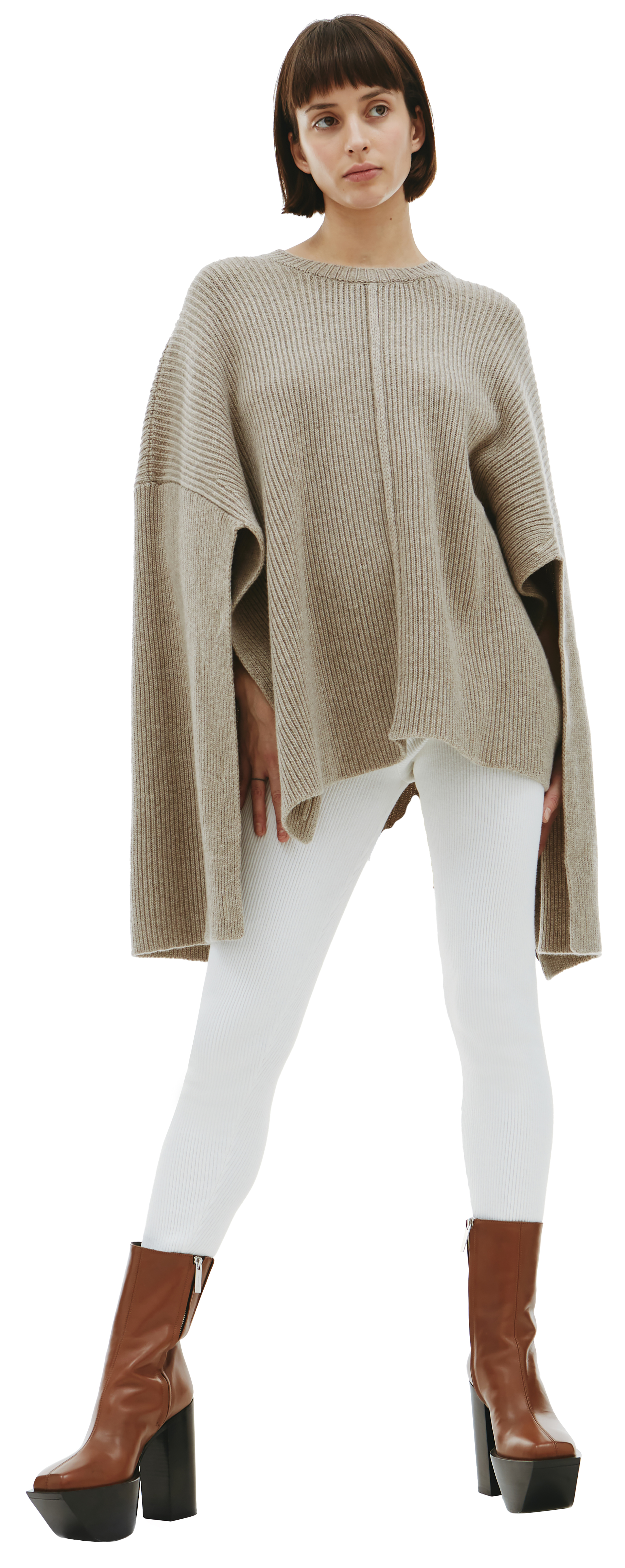 Buy PETER DO women beige ribbed knit cape sweater for $1,267