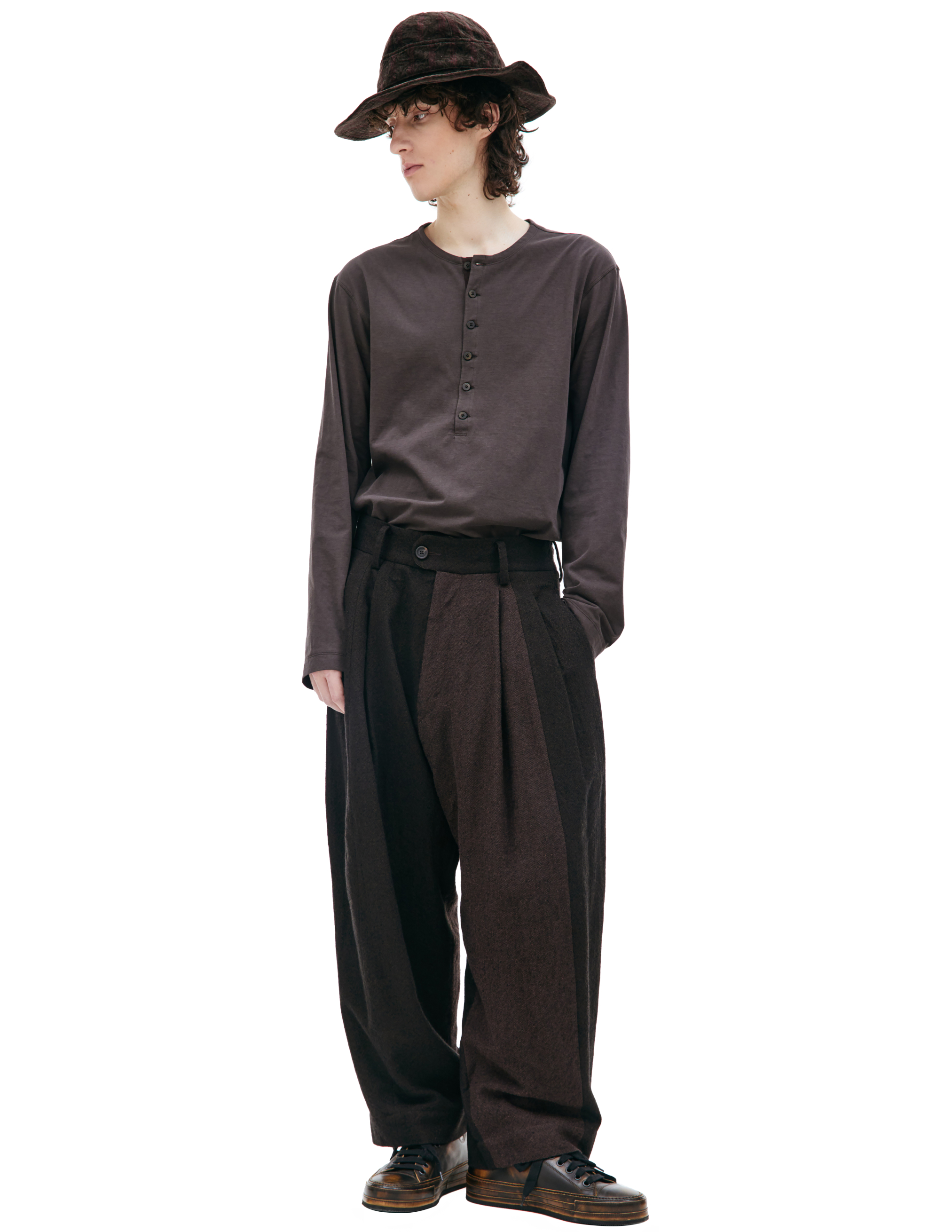 Ziggy Chen Pleated Wide Leg Trousers In Brown