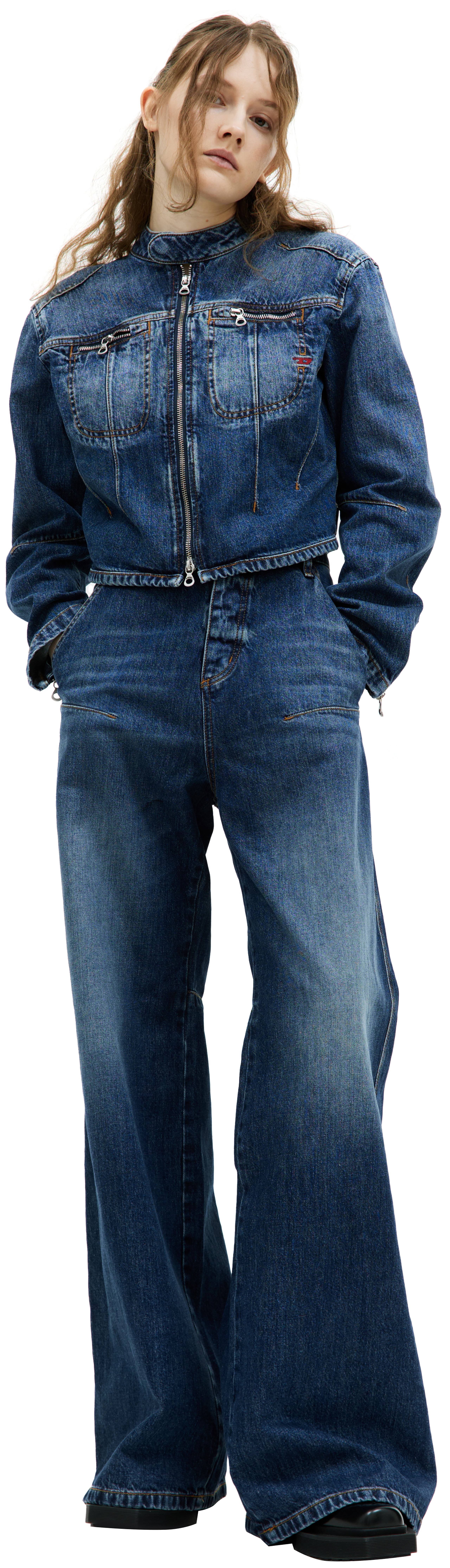 Buy Diesel women blue zip up denim jacket for $255 online on SV77