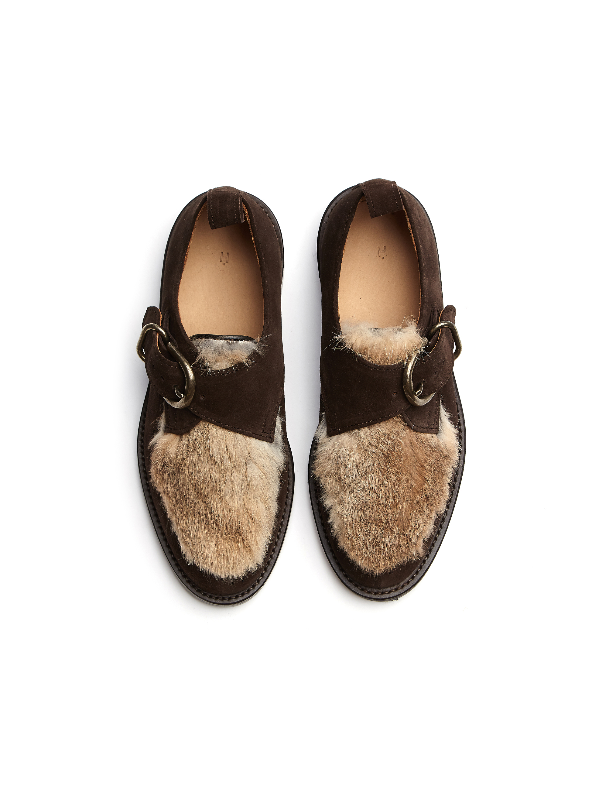 Monk Shoes with Rabbit Fur Decor