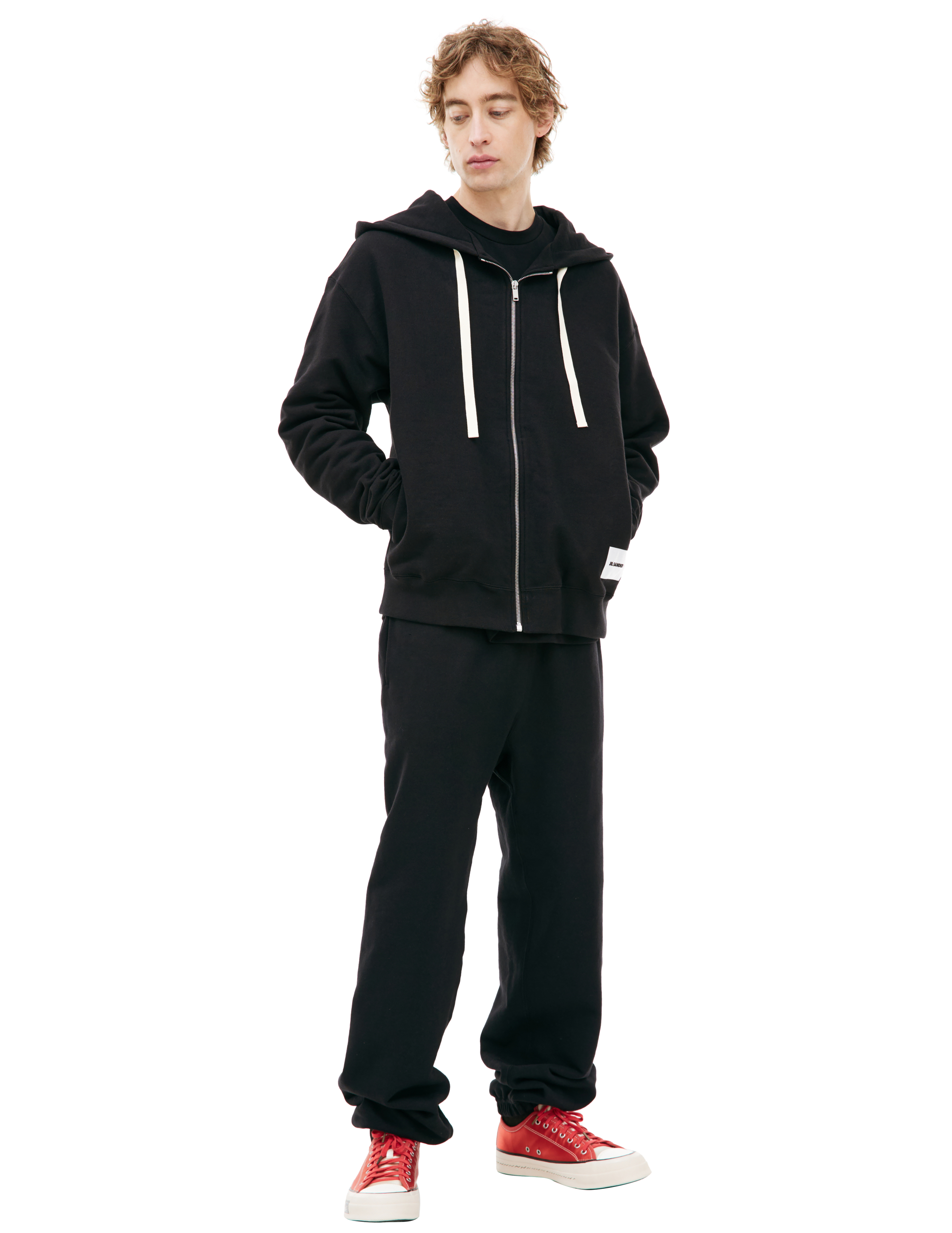 Shop Jil Sander Black Zip Up Hoodie