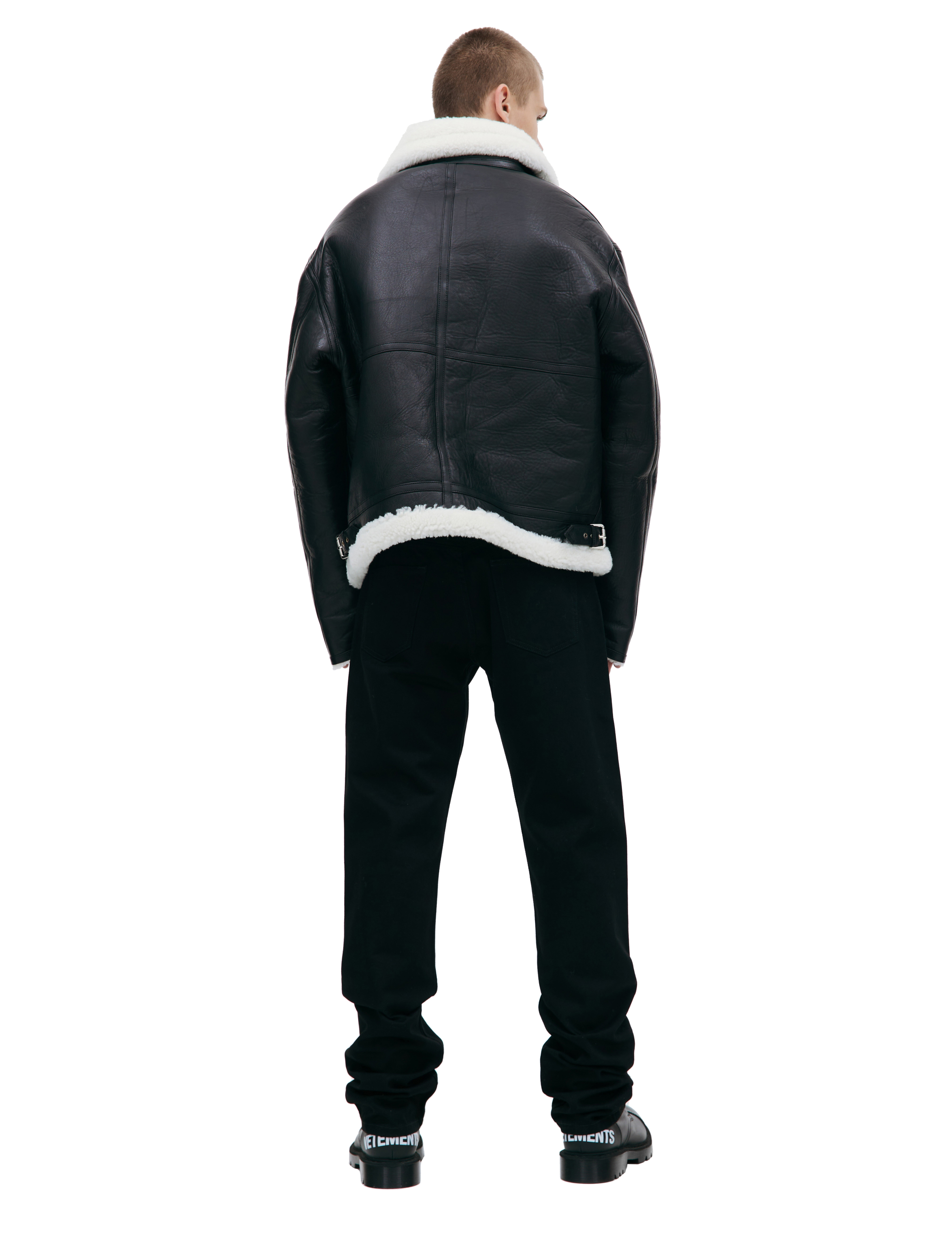 Shop Vtmnts Black Buckle Shearling Jacket