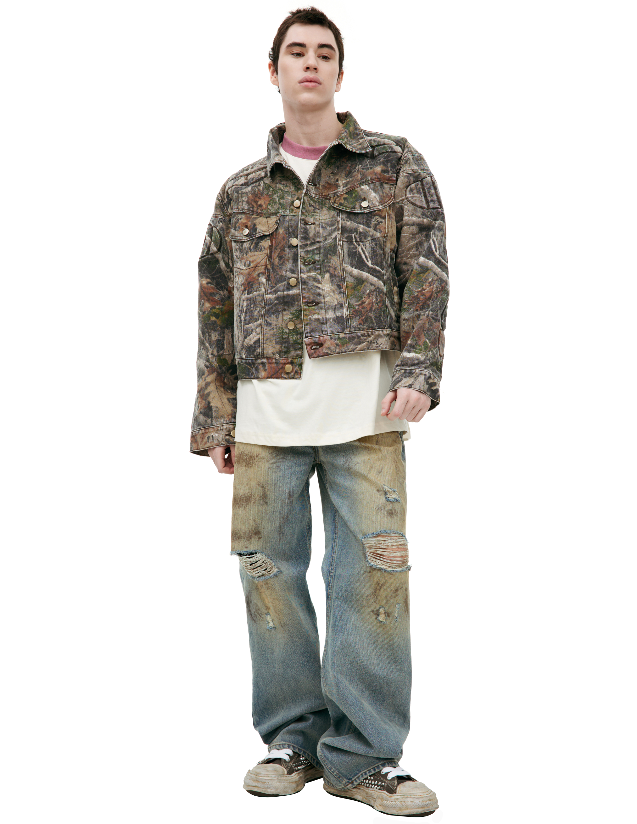 Satoshi Nakamoto Monoprint Denim Jacket In Green