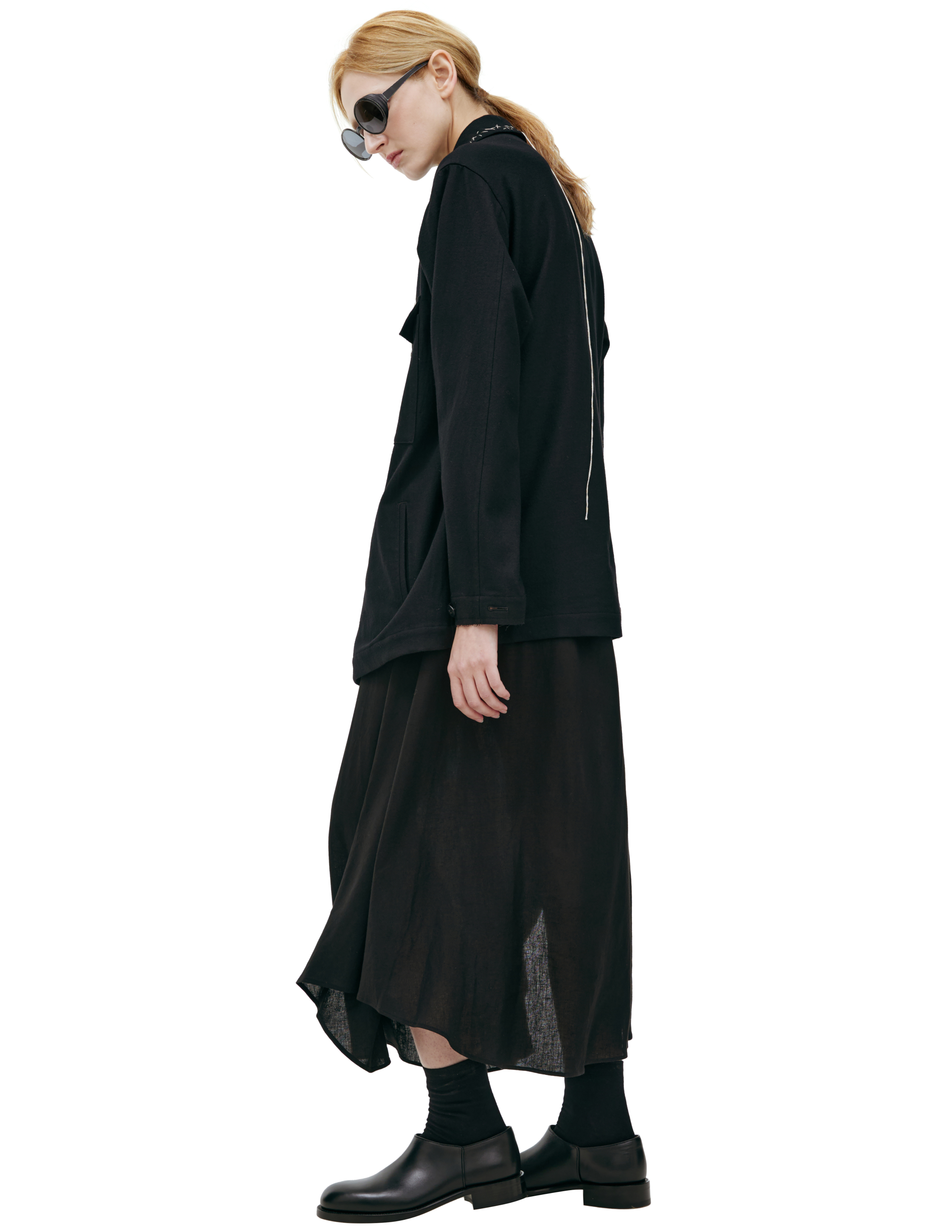 Y's Flannel Jacket With Stitching In Black