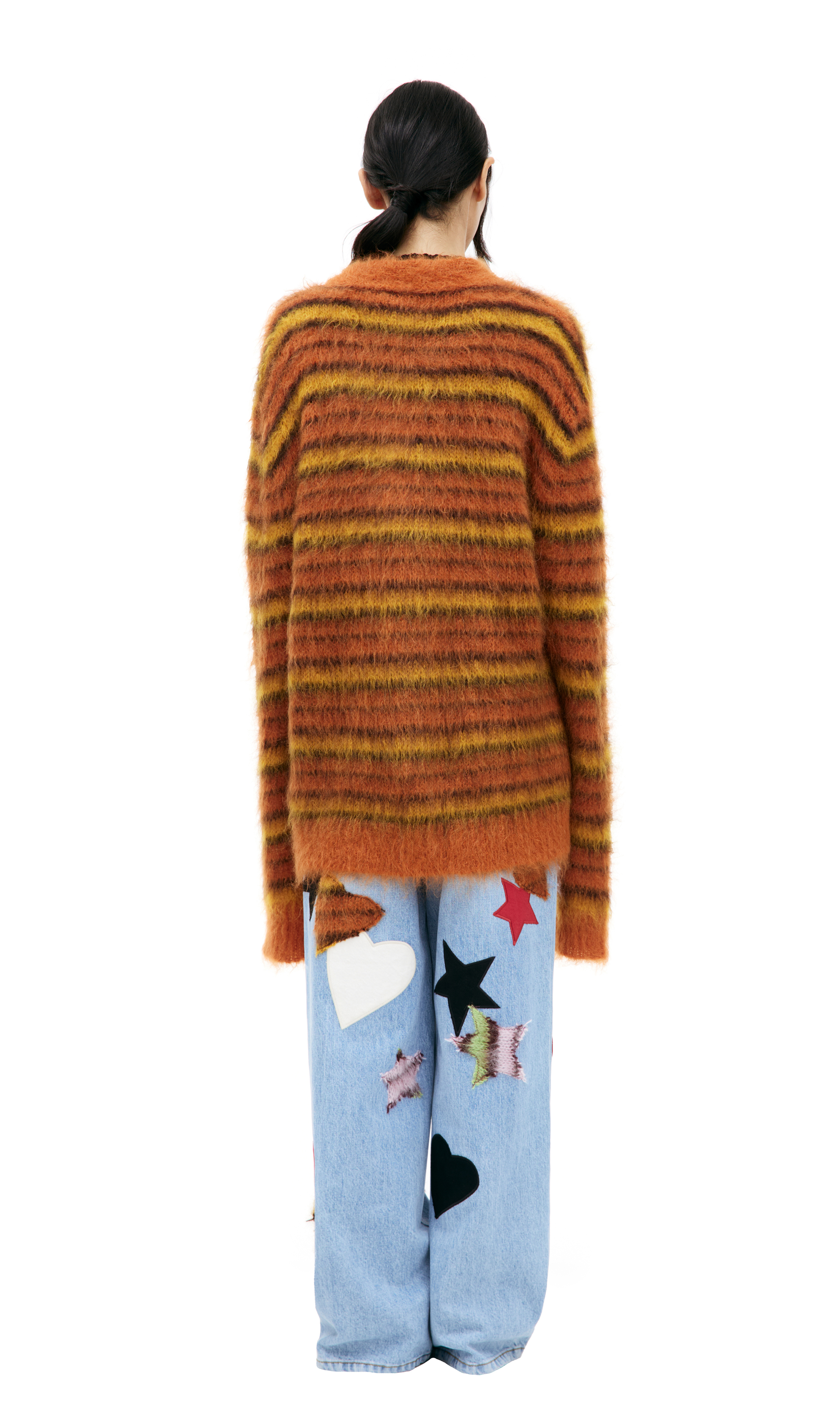 MARNI 24AW HANDSTICH CARDIGAN ダメージ加工 Blue cashmere cardigan with Marni patch | Marni