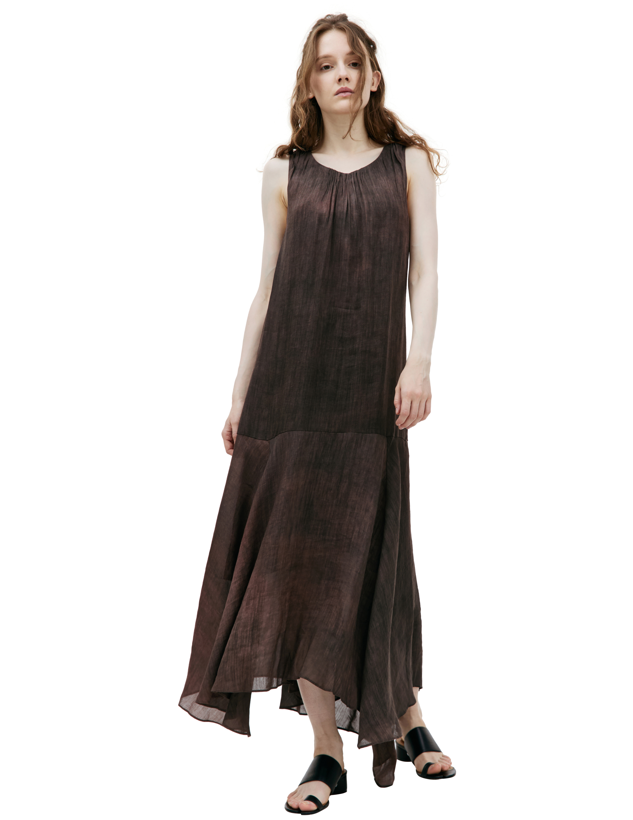 Shop Ziggy Chen Linen Maxi Dress In Brown