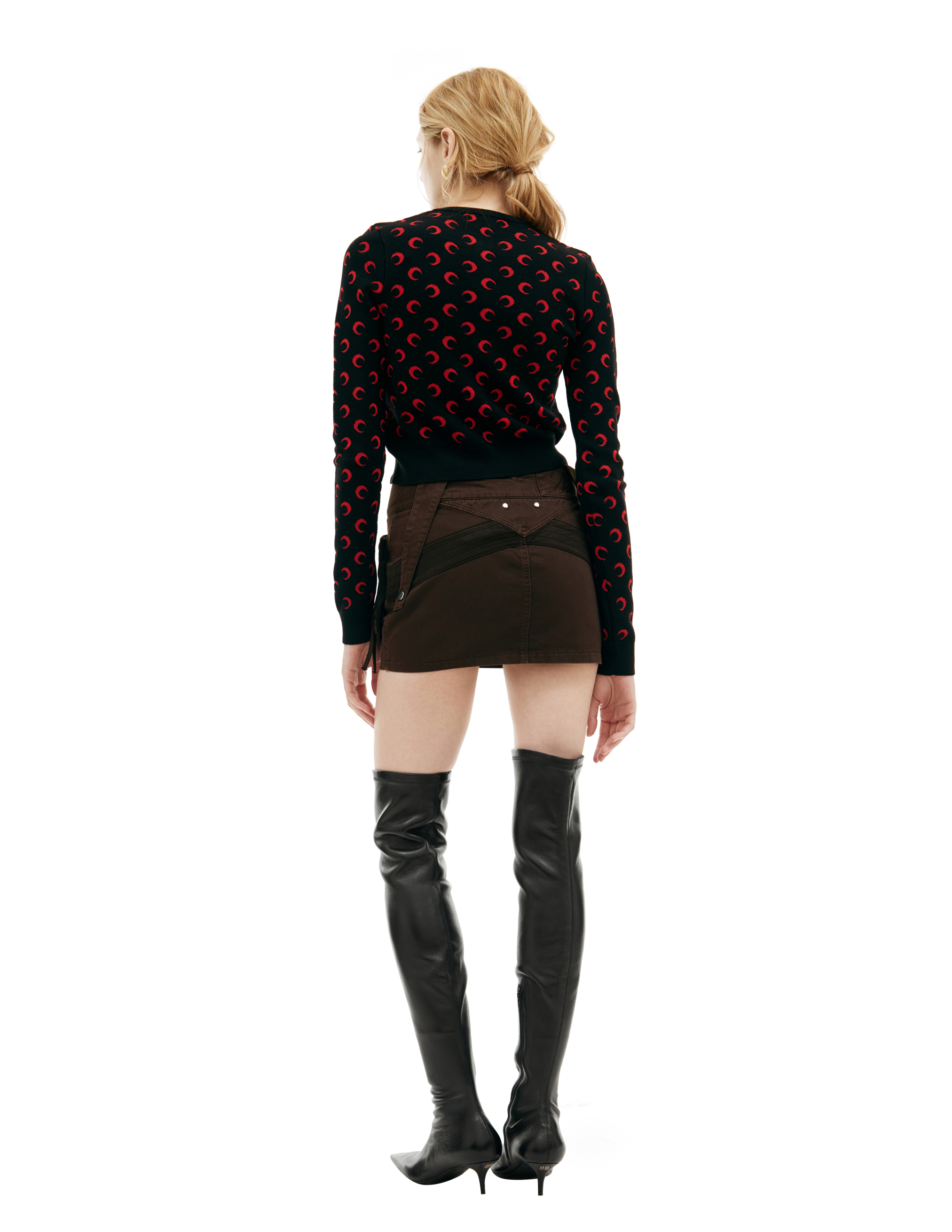 Marine Serre Black Moon Jacquard Knit Fitted Cardigan In Black