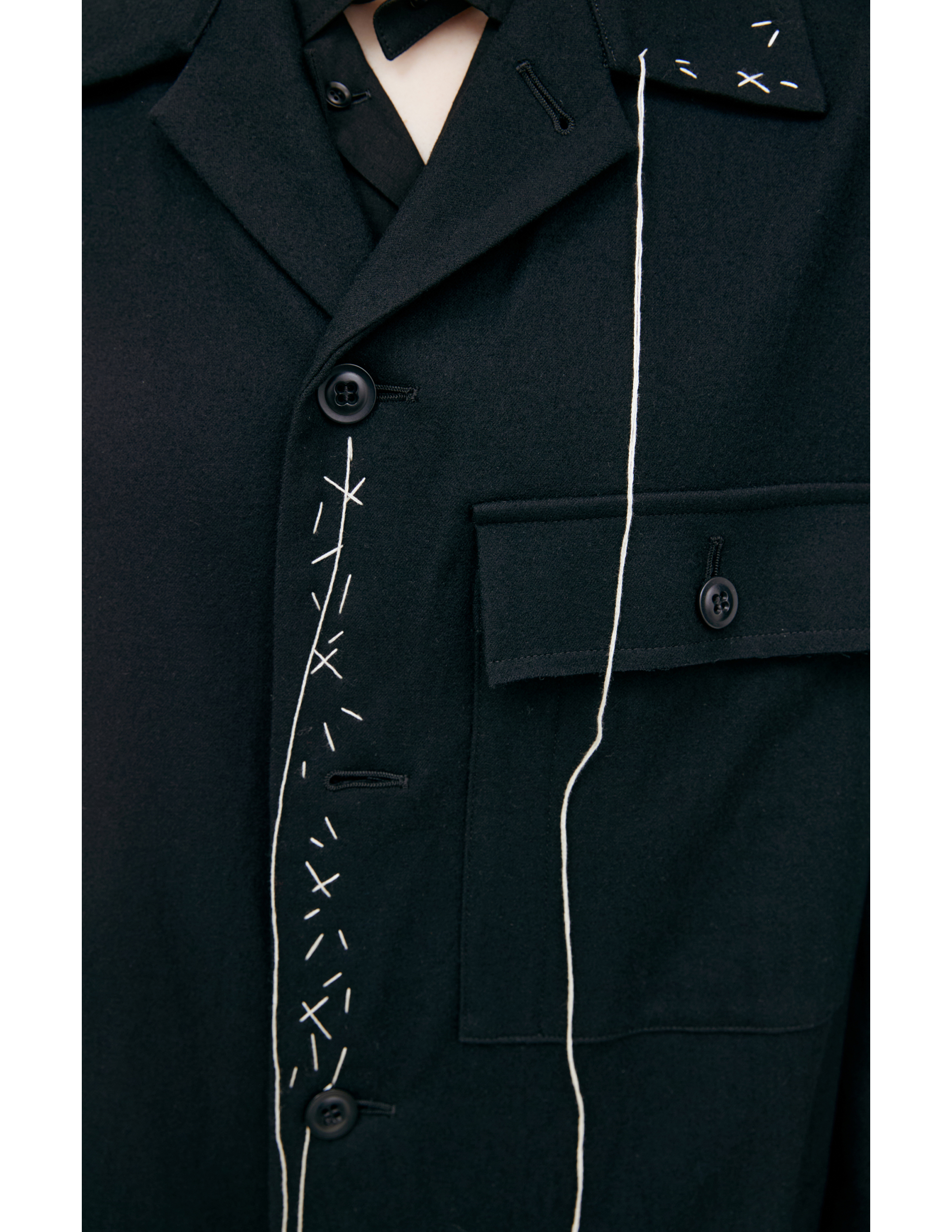 Y's Flannel Jacket With Stitching In Black