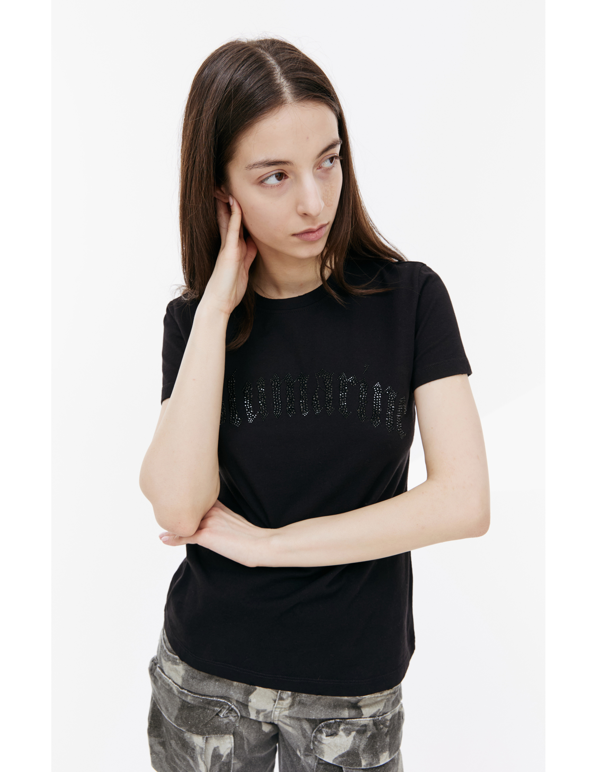 Shop Blumarine Logo Crystal T-shirt In Black