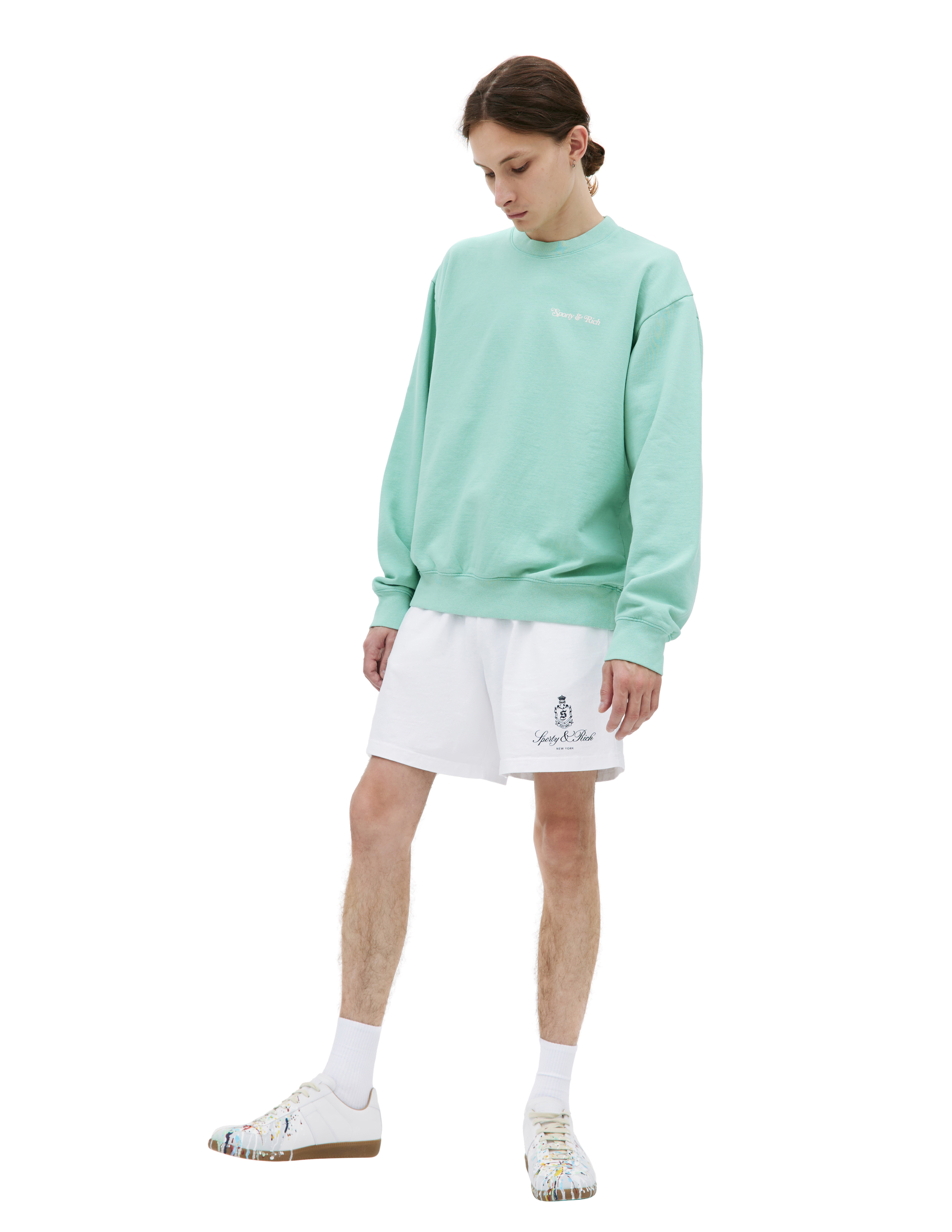 Shop Sporty And Rich 'self Love Club' Printed Sweatshirt In Light Green