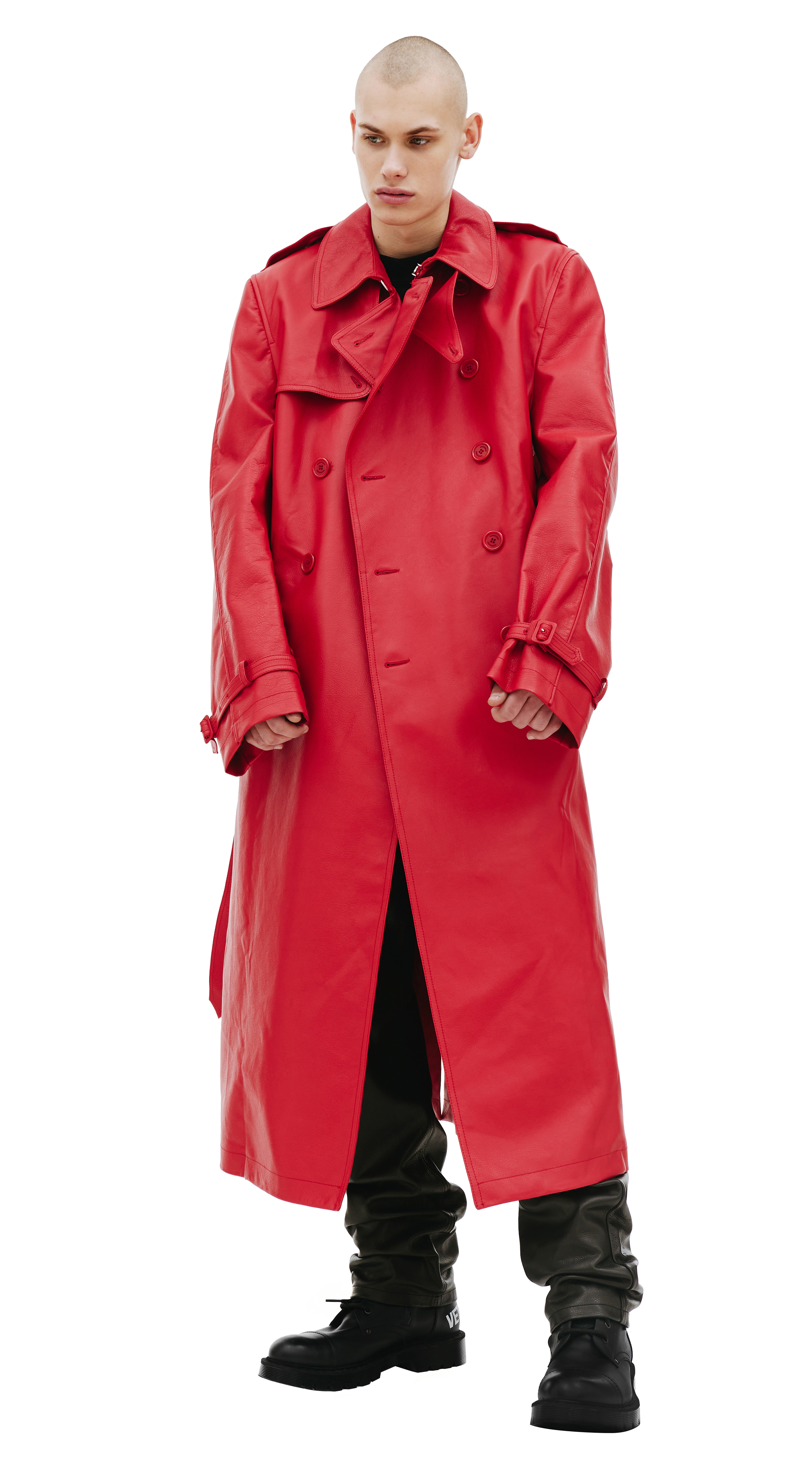 Buy VTMNTS men red leather trench for $5,499 online on SV77, VL16CO200R/5316