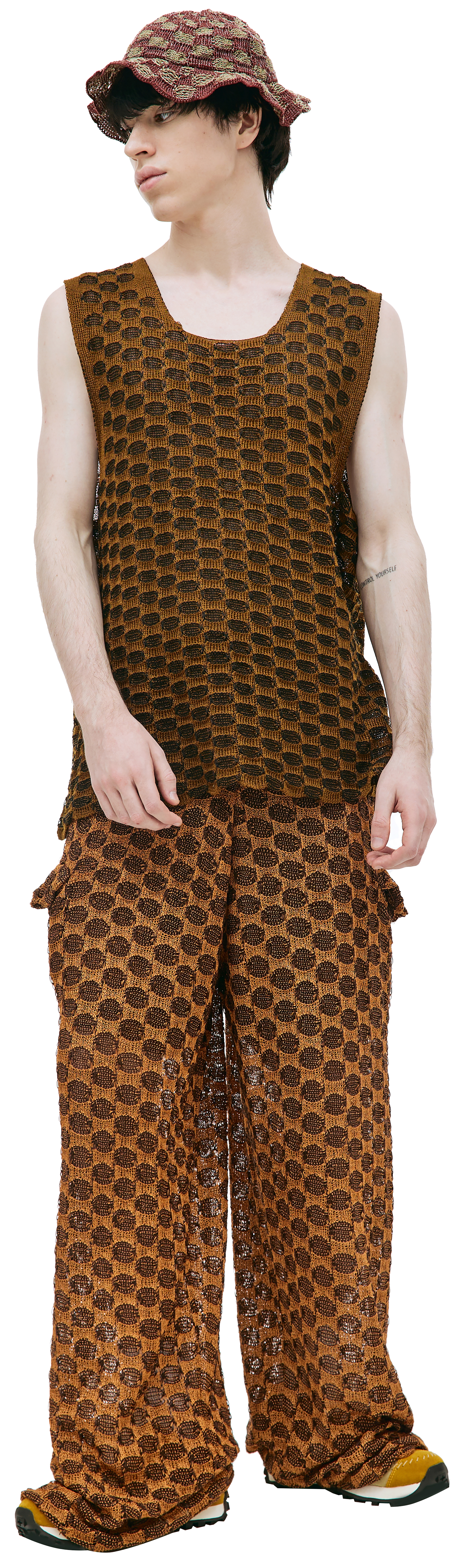 Buy Isa Boulder men brown knitcheck tank top for $188 online