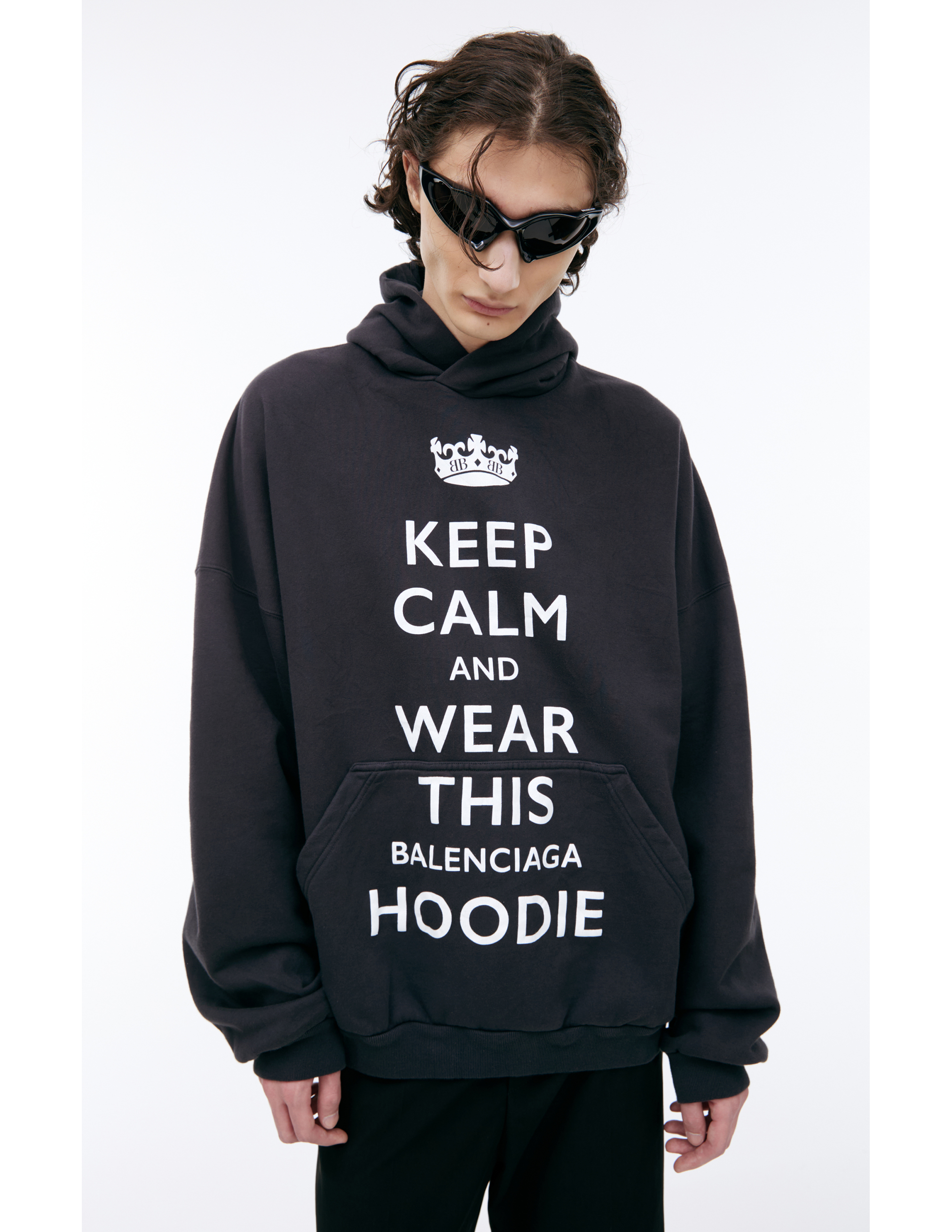Balenciaga 'keep Calm' Hooded In Black