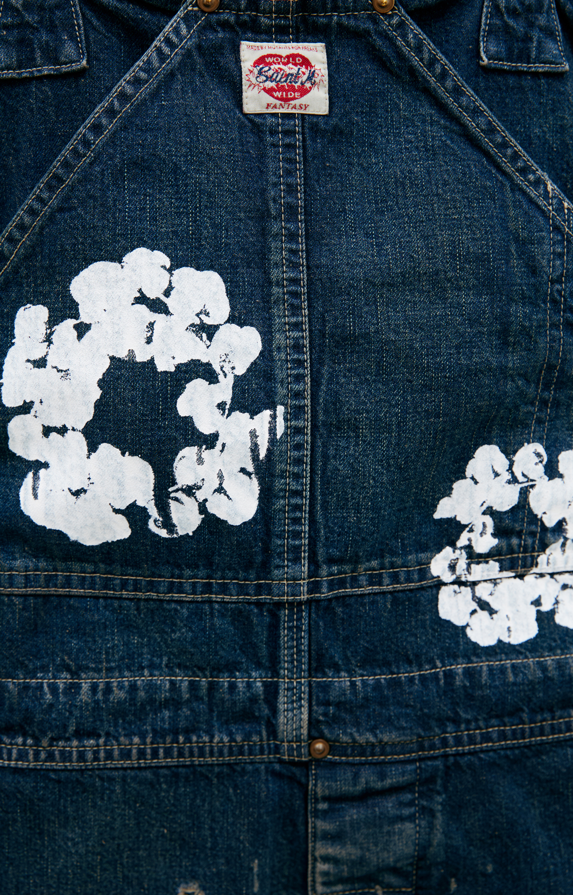 Buy Saint Mxxxxxx men navy blue denim jumpsuit with flowers for