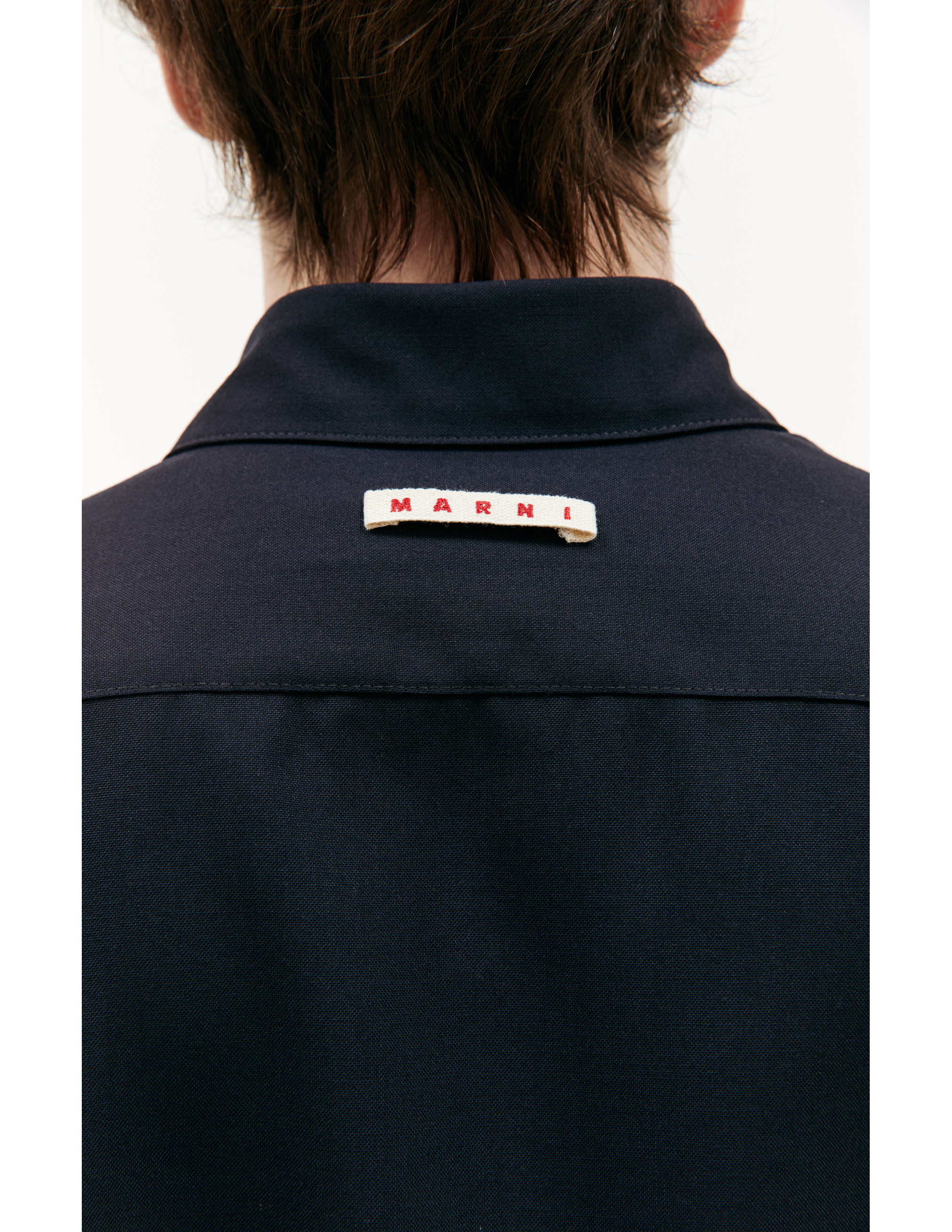 Shop Marni Wool Shirt With Pocket In Navy Blue