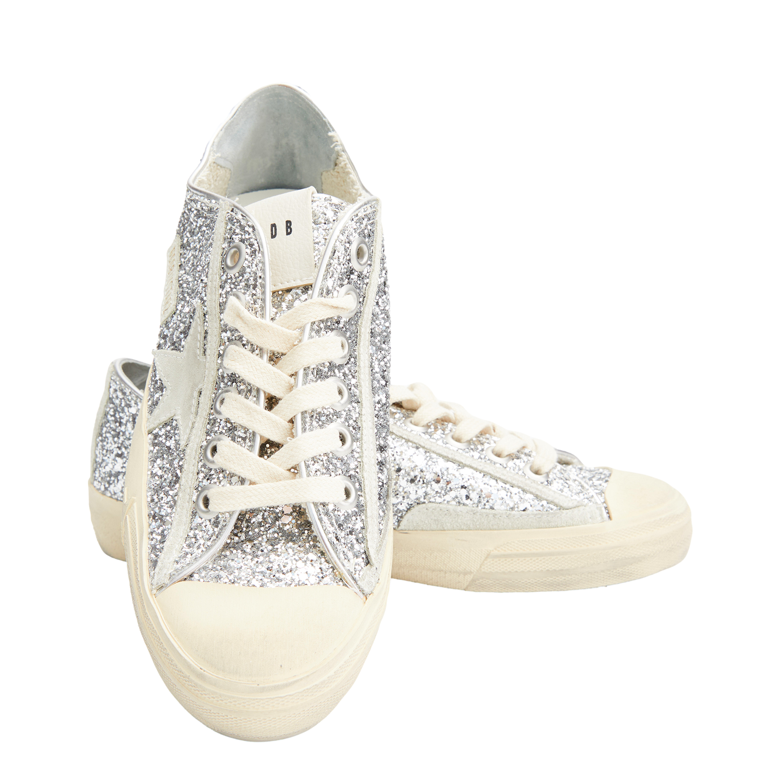 Shop Golden Goose V-star 2 Glitter Sneakers In Silver