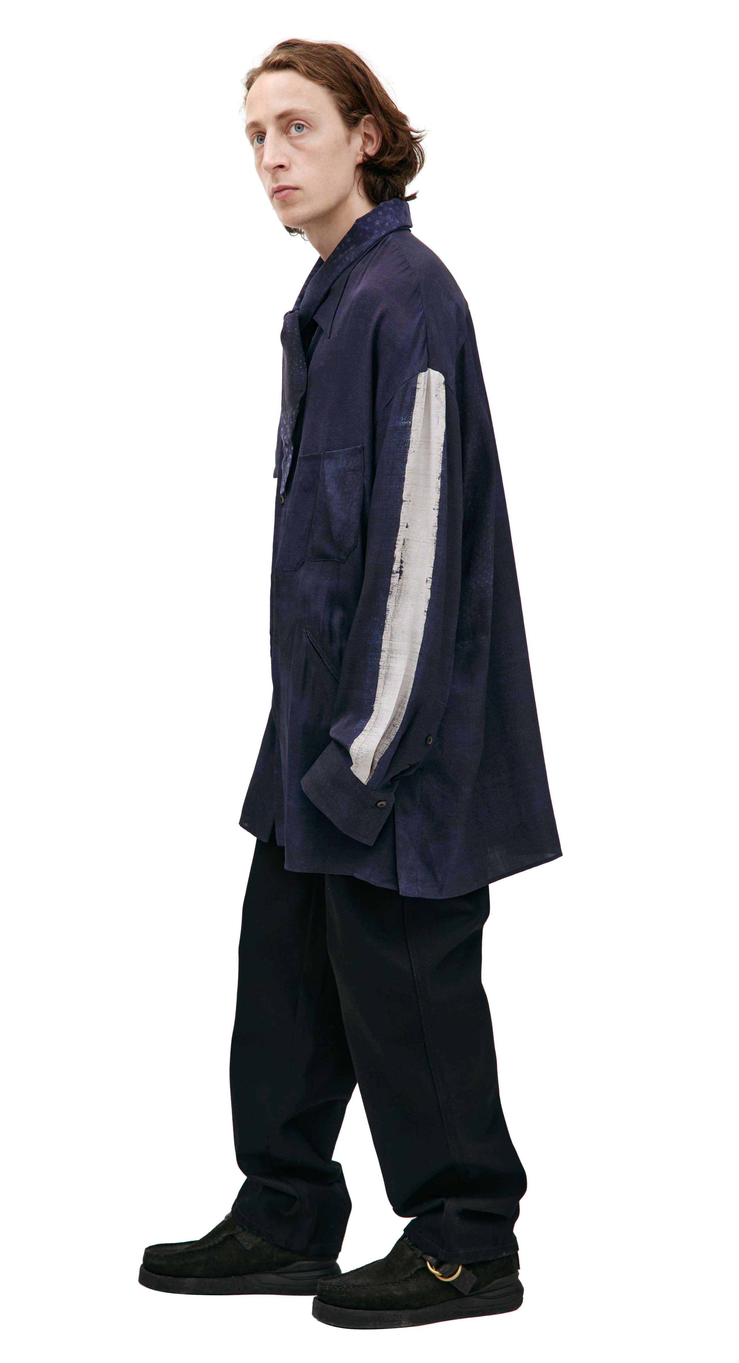 Buy Ziggy Chen men navy blue silk shirt for $531 online on SV77 