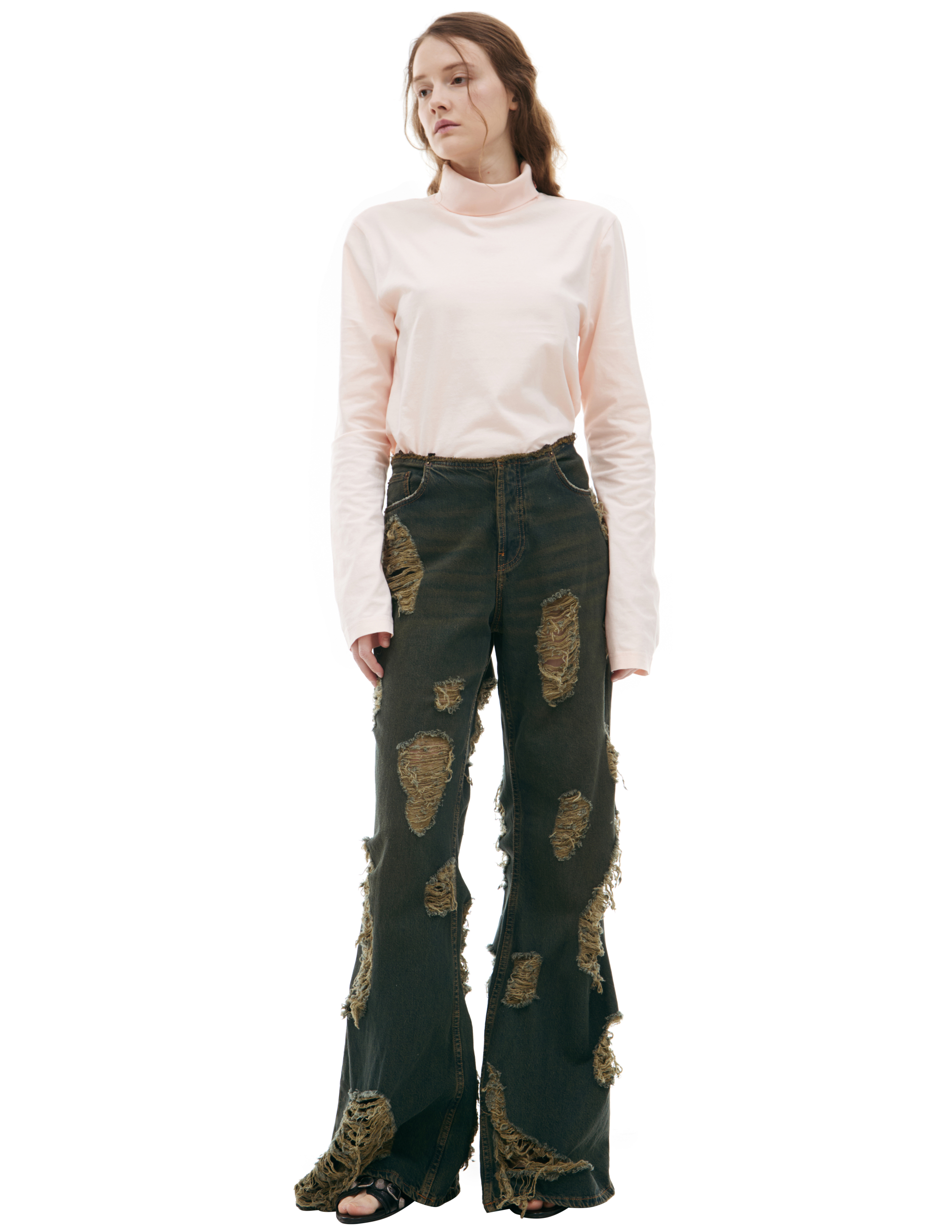 Acne Studios Ripped Jeans With Scuffed Effect In Green