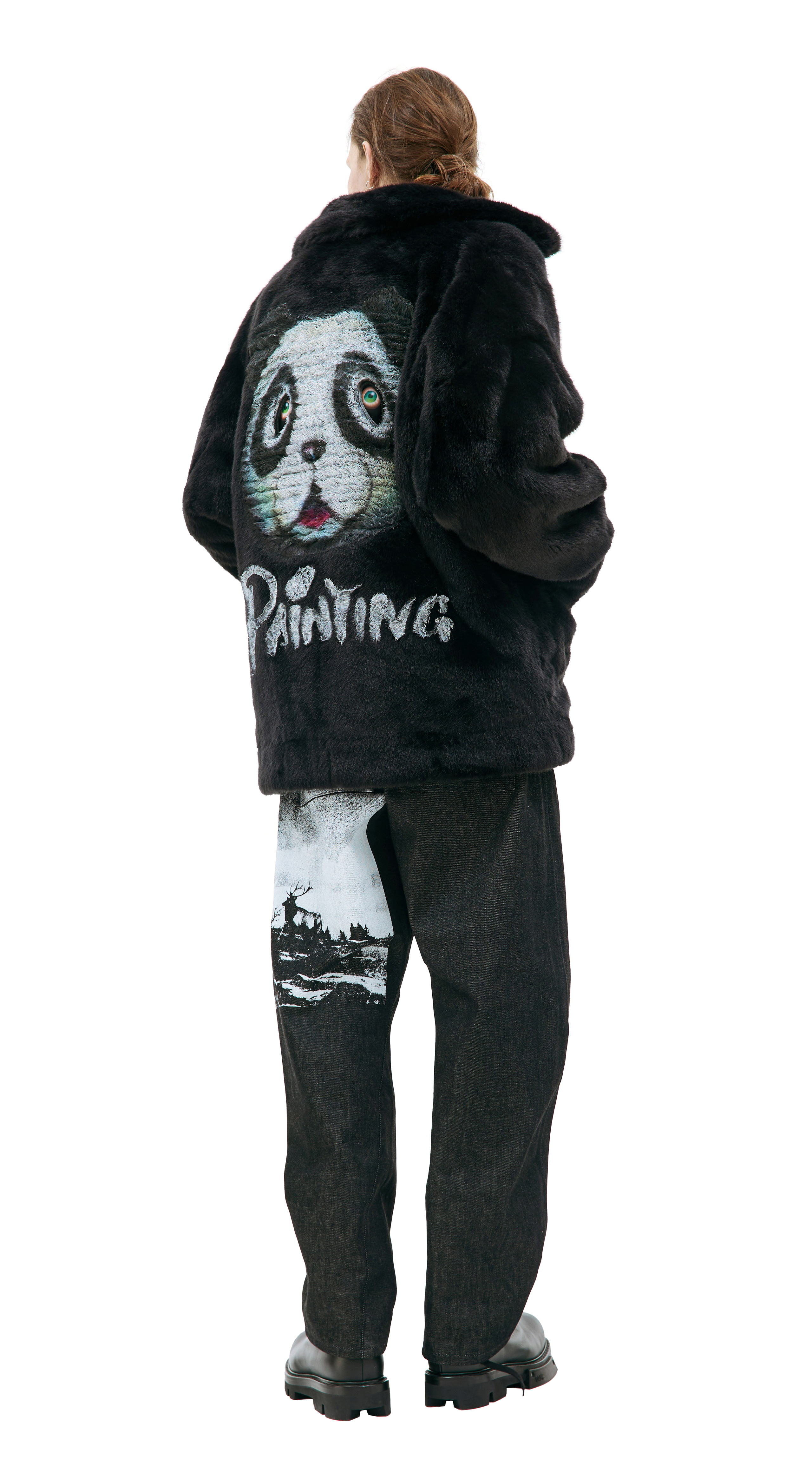 Buy Doublet men black hand-painted faux-fur jacket for $713 online on SV77