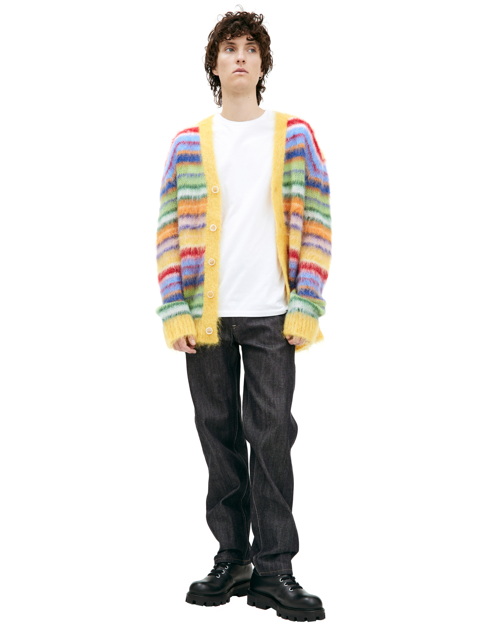 MARNI STRIPED MOHAIR CARDIGAN 