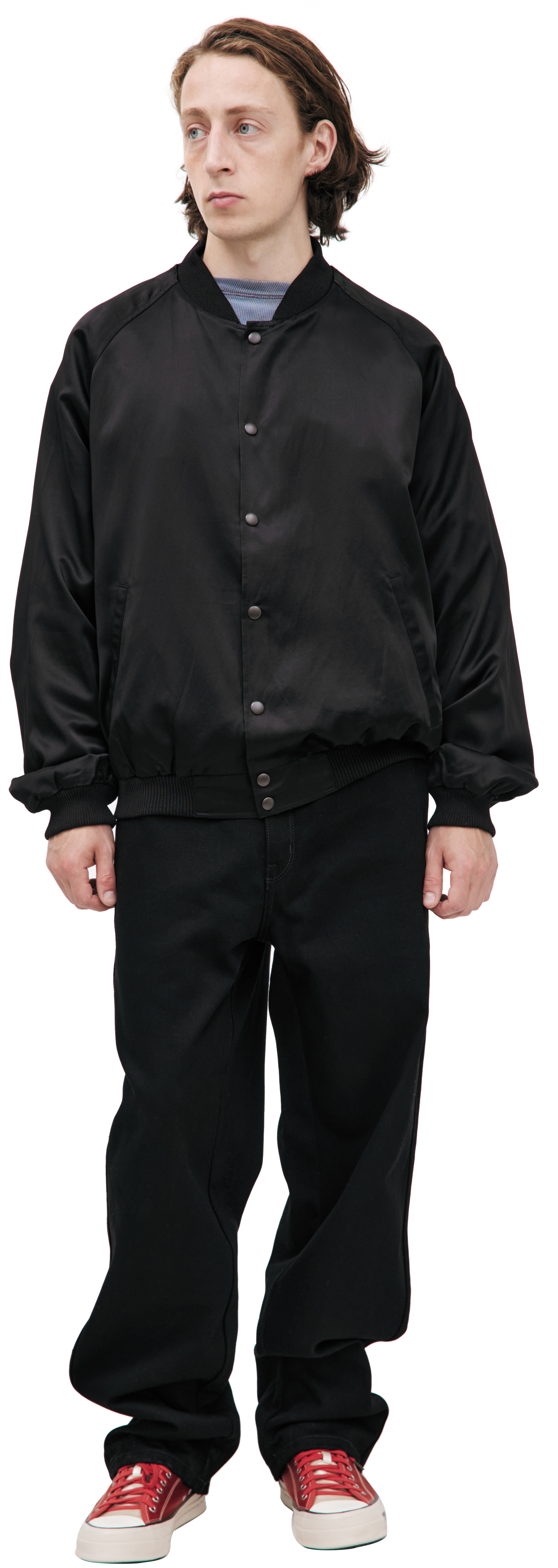 Buy Saint Mxxxxxx men black bomber jacket with buttons for $828