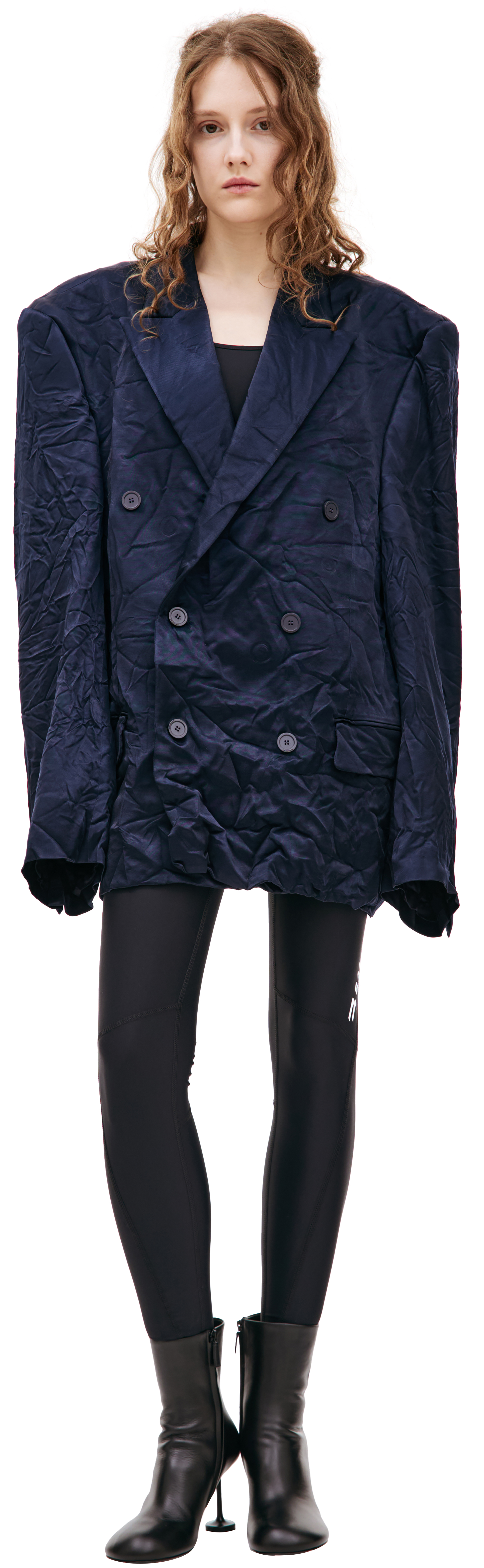 Buy Balenciaga women navy blue oversize blazer with crumpled