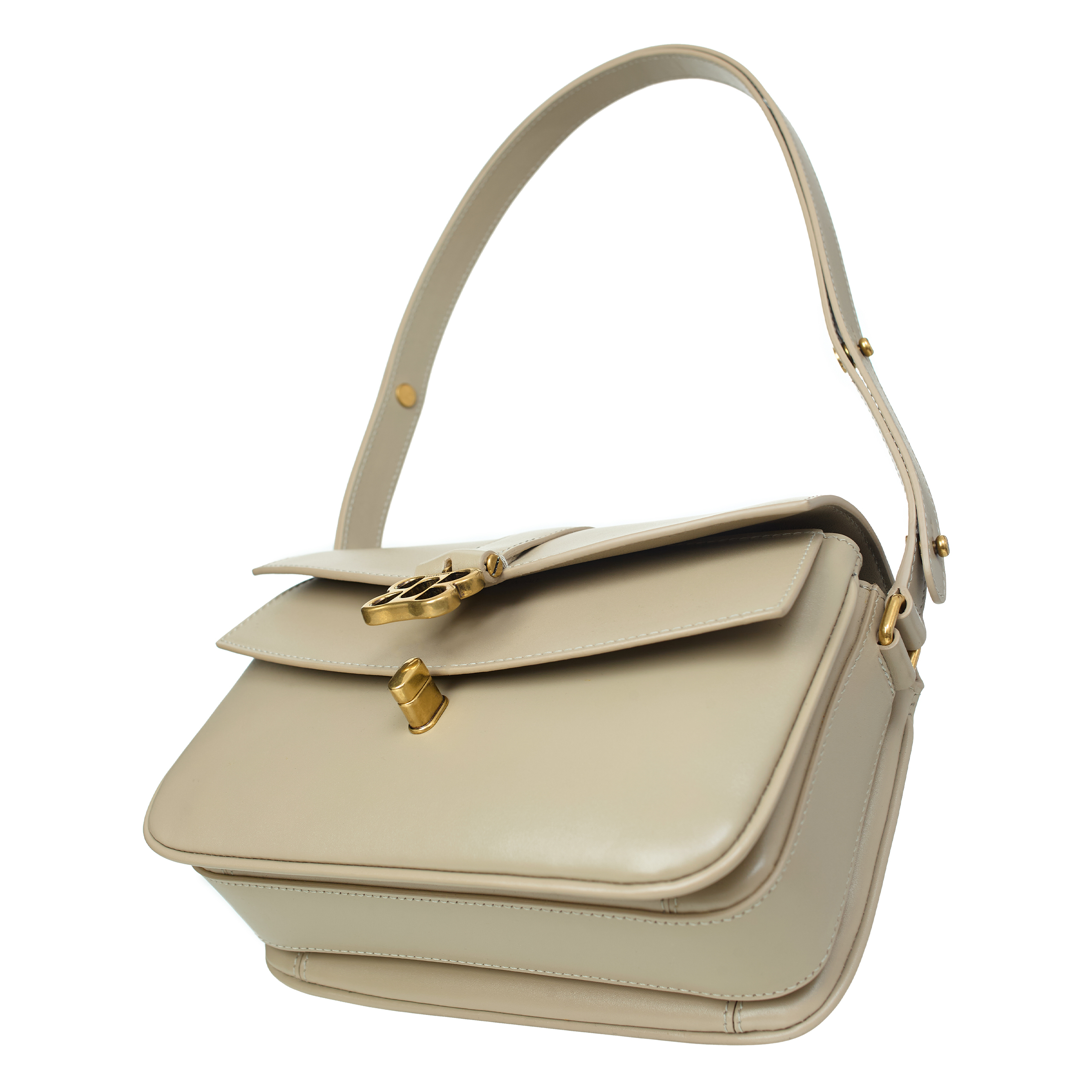 Shop Balenciaga Leather Lady Flap Bag In Beige