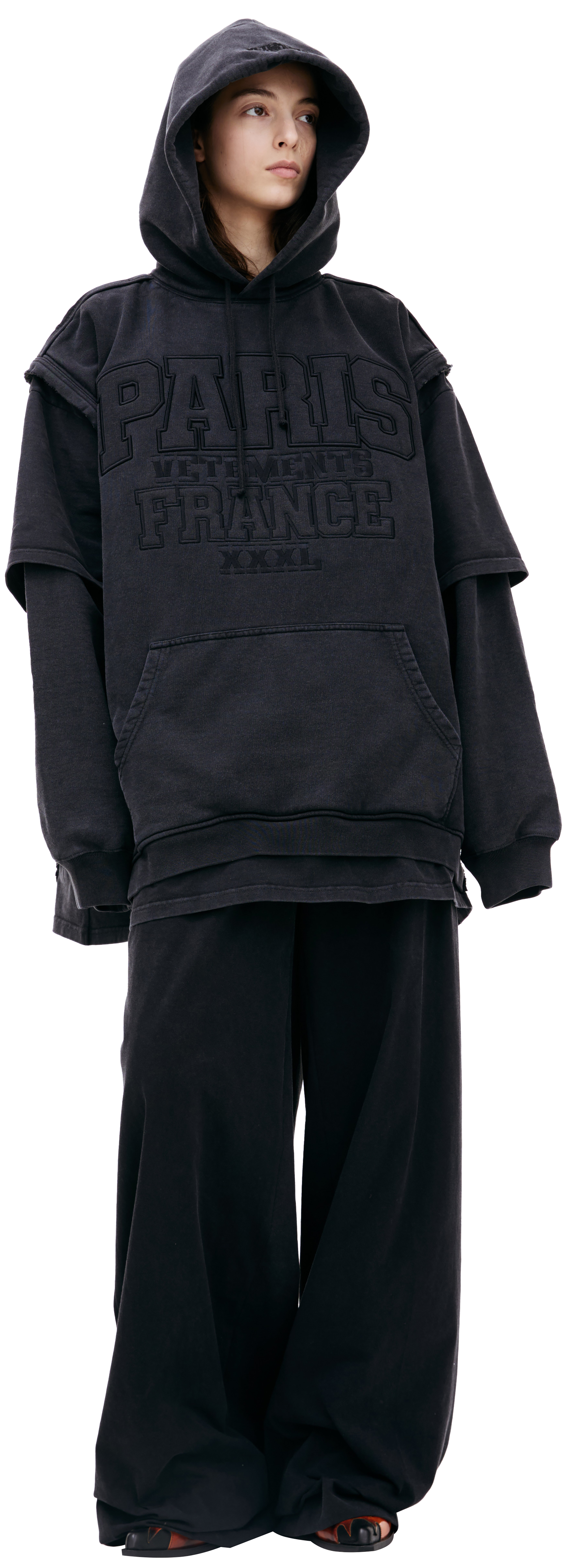 【関税込み】VETEMENTS ブラック Paris XXXL フーディ VETEMENTS☆関税込☆ブラック Paris XXXL コットン フーディ