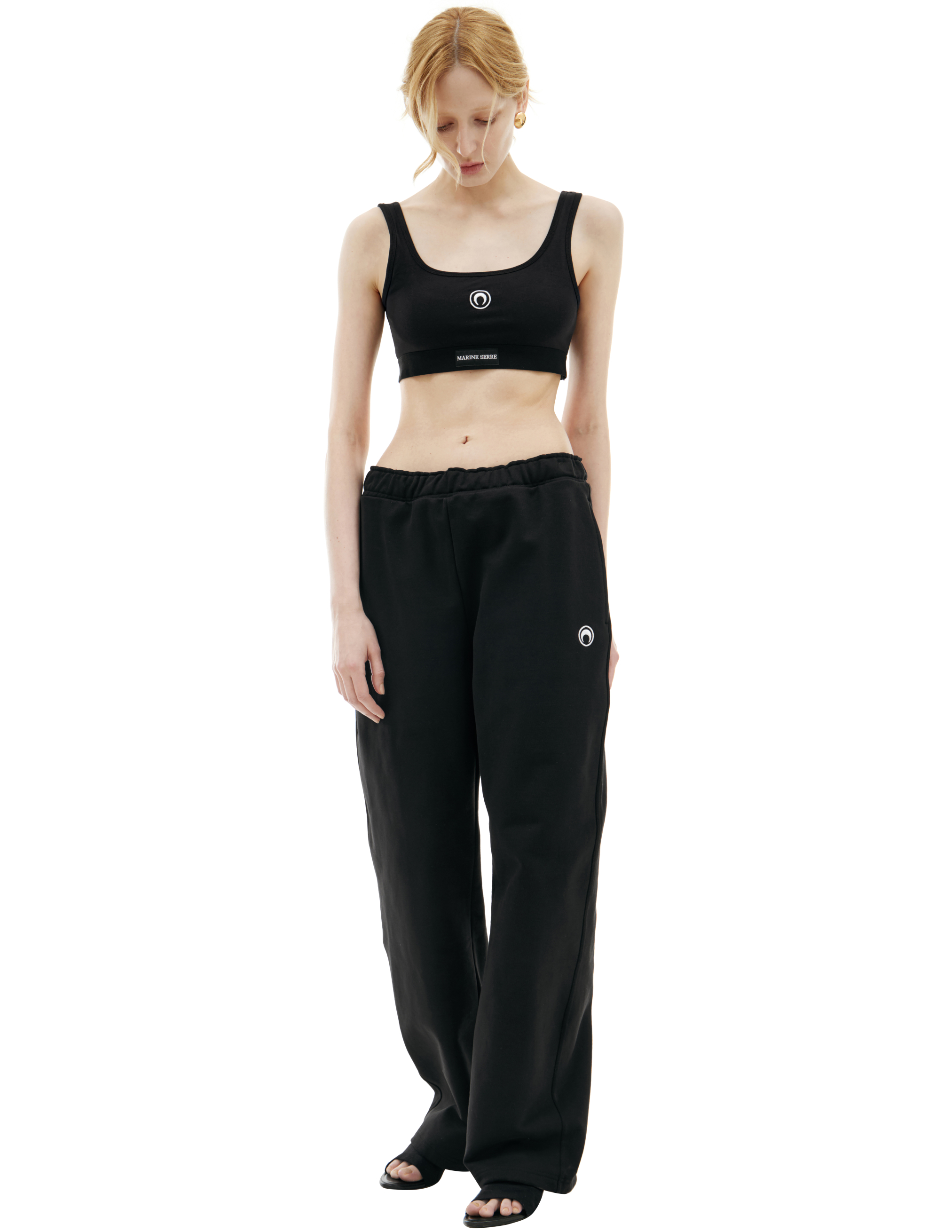 Marine Serre Embroidered Logo Sweatpants In Black